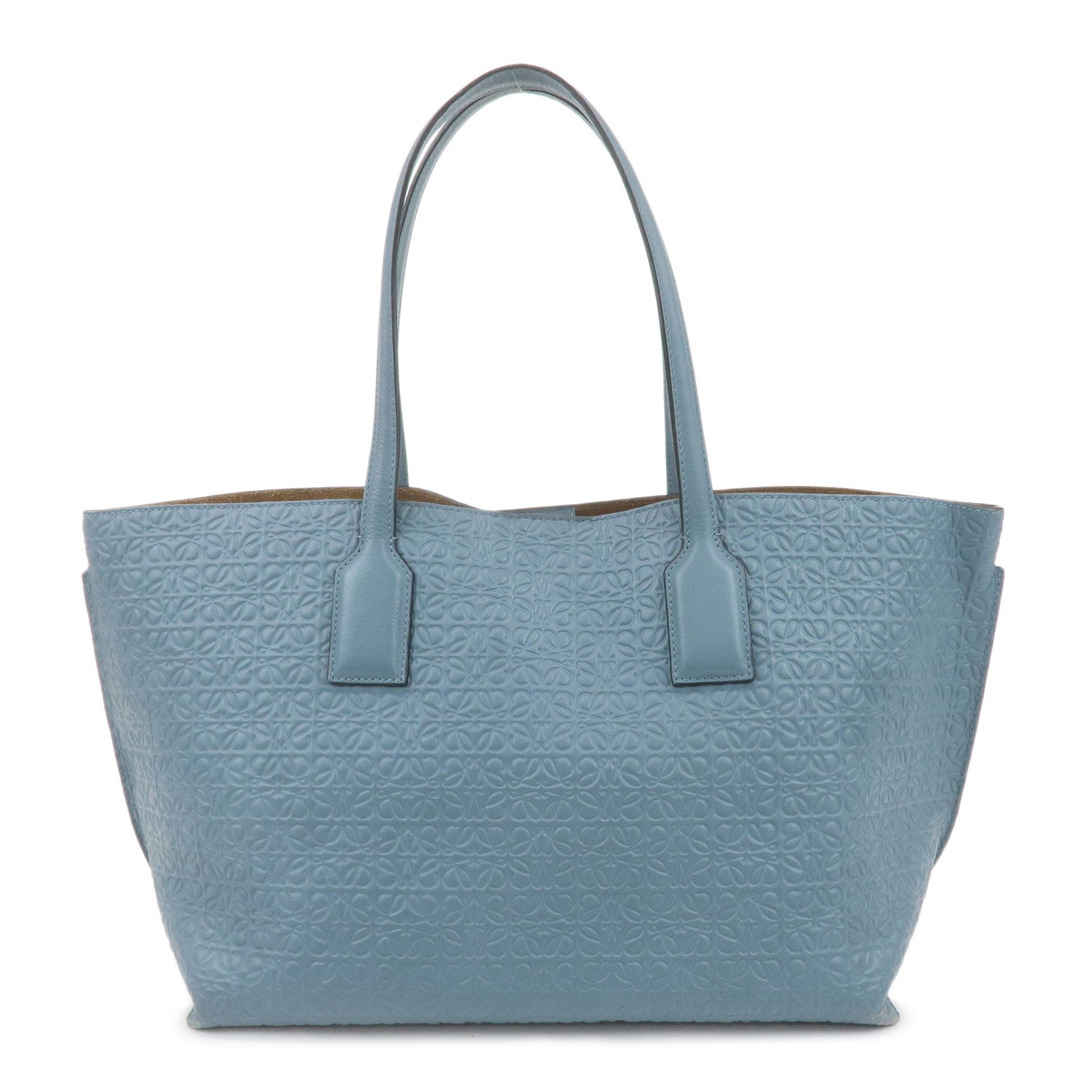 LOEWE Leather Anagram Tote Bag Shoulder Bag Blue Gray