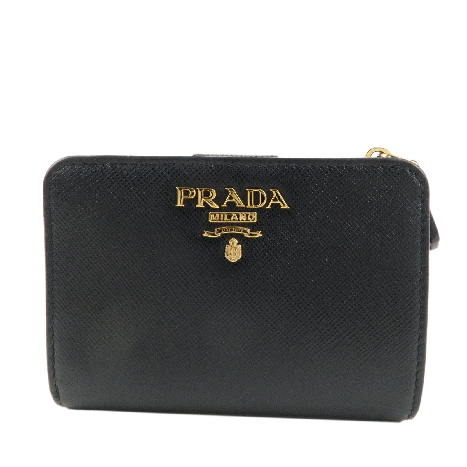 PRADA Logo Leather Bi-Fold Wallet Small Wallet Black 1ML018