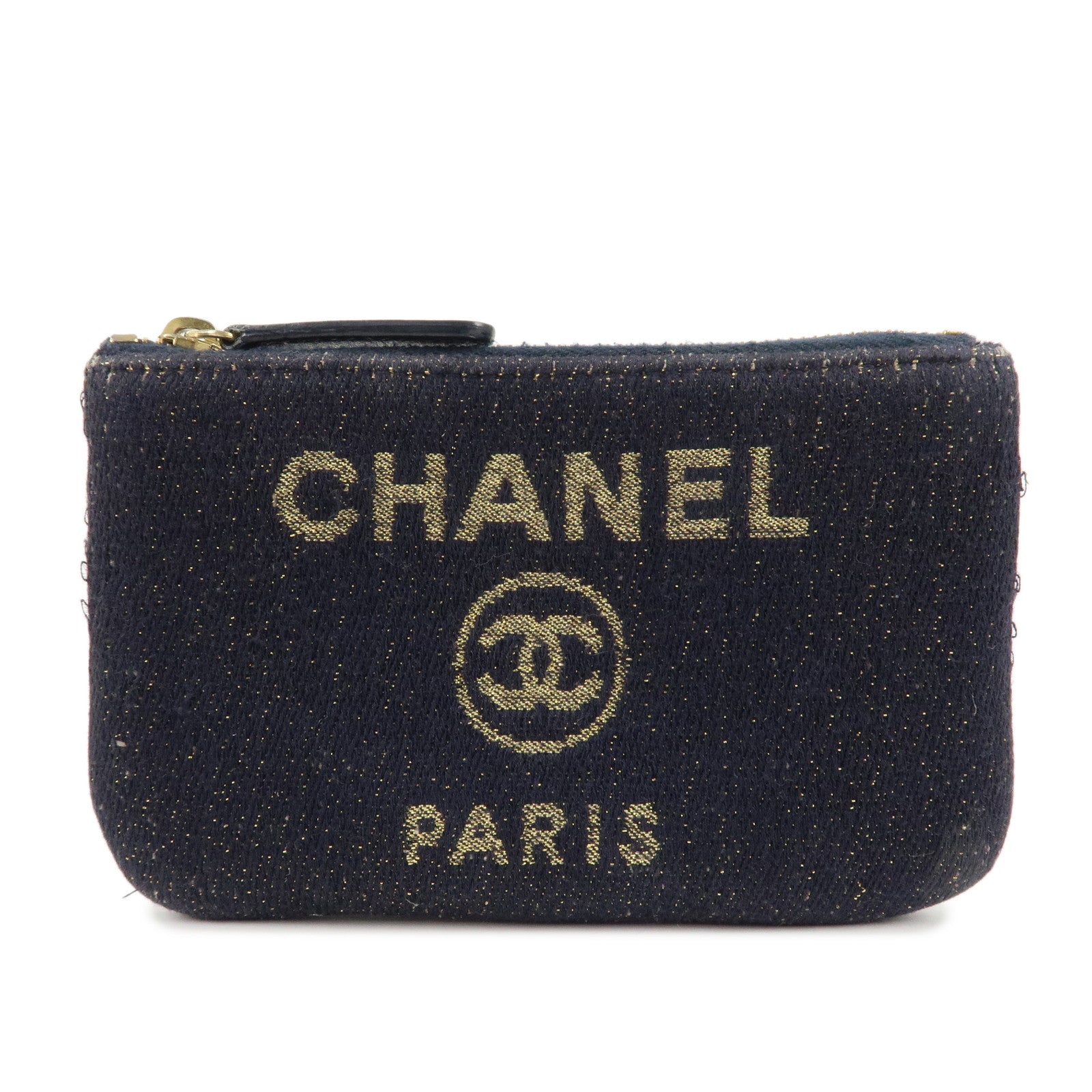 CHANEL-Deauville-Tweed-Leather-Pouch-Coin-Pouch-Navy-Gold