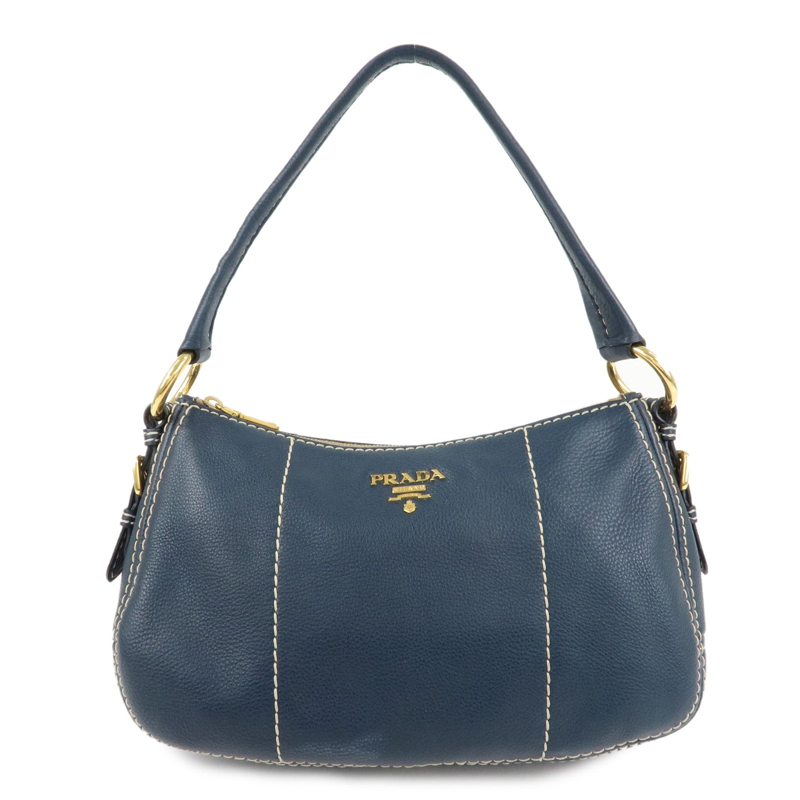 PRADA-Soft-Calf-Leather-Shoulder-Bag-Hand-Bag-Blue-BR4690