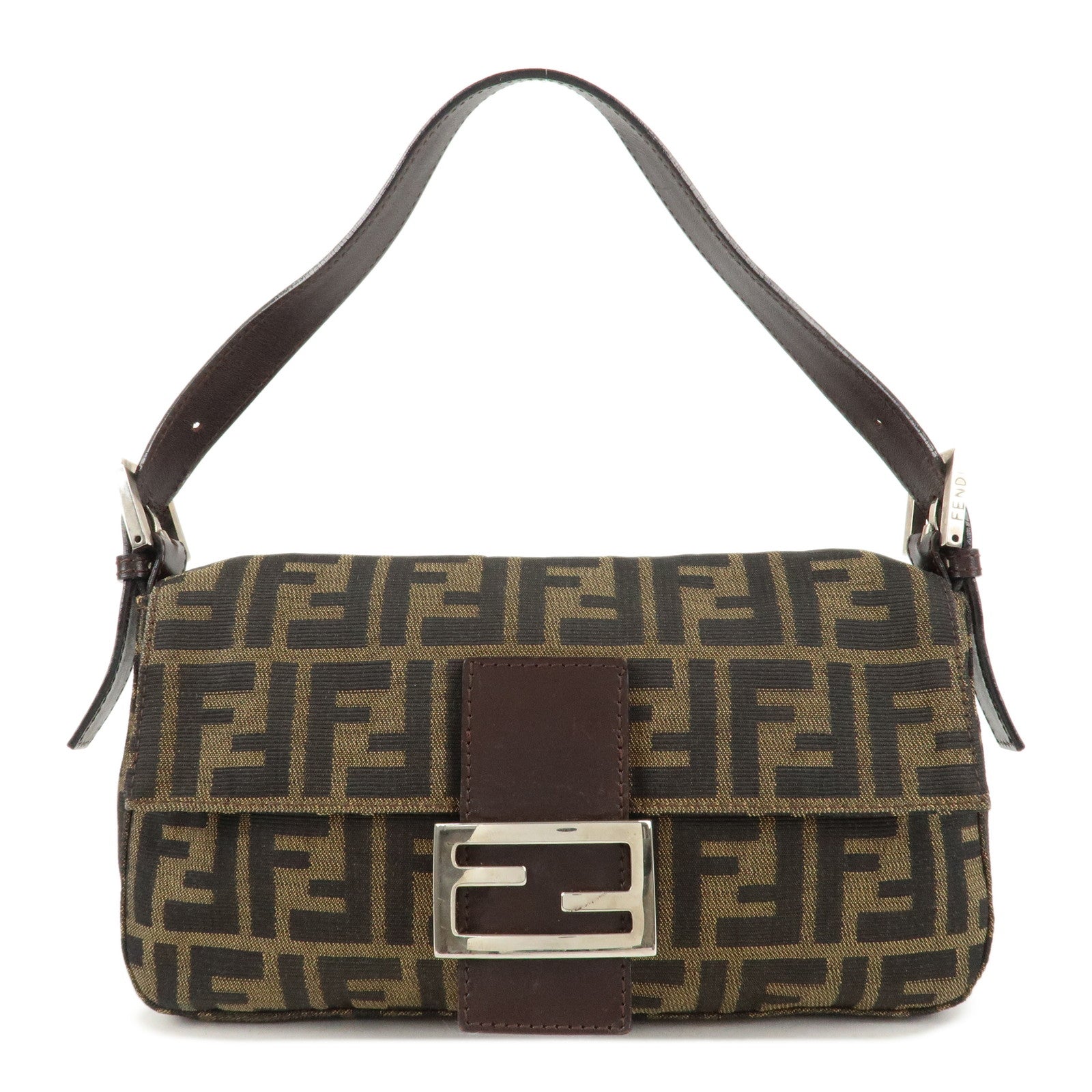 FENDI-Zucca-Mamma-Buguette-Canvas-Shoulder-Bag-Brown-Black-26424