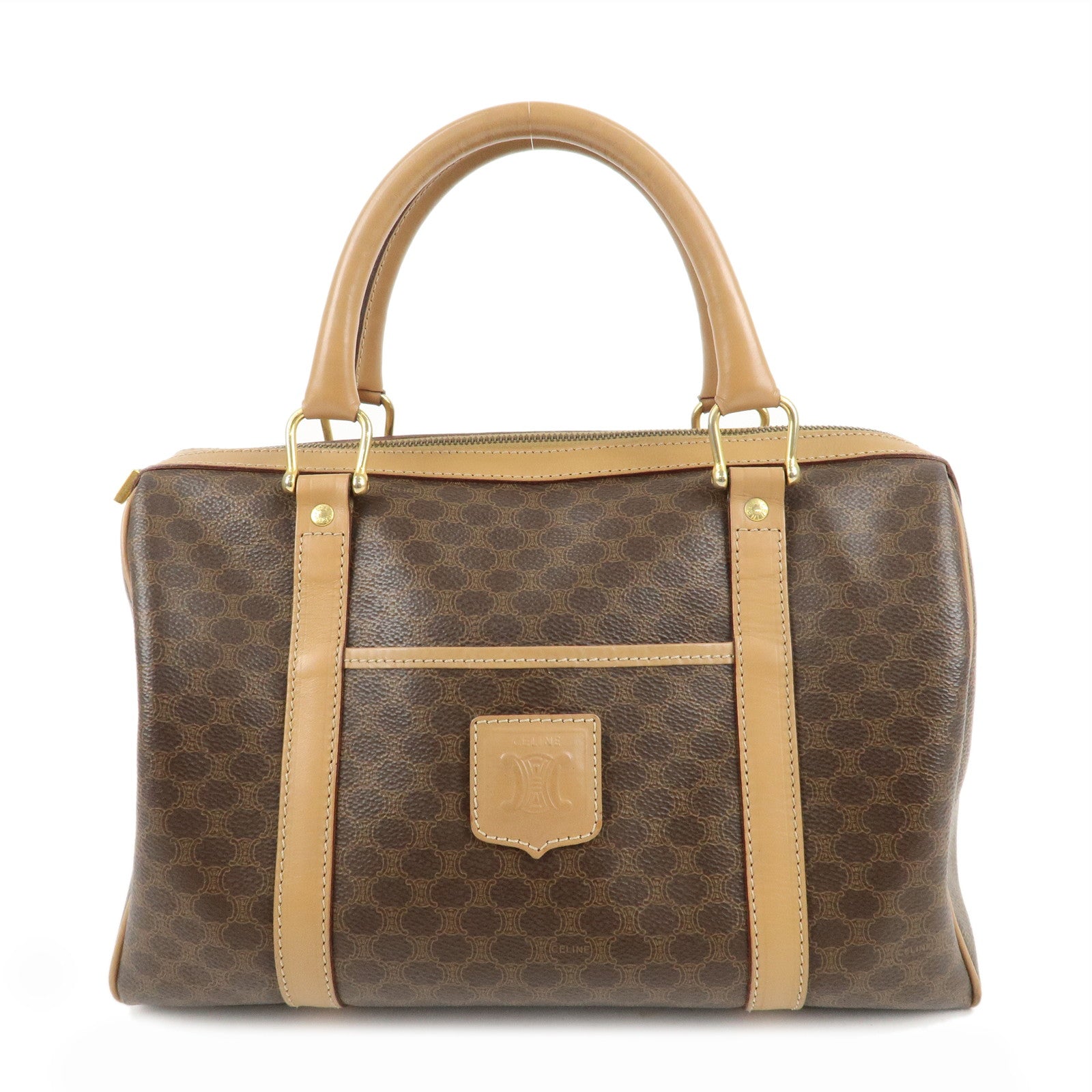 CELINE-Macadam-PVC-Leather-Boston-Bag-Hand-Bag-Brown