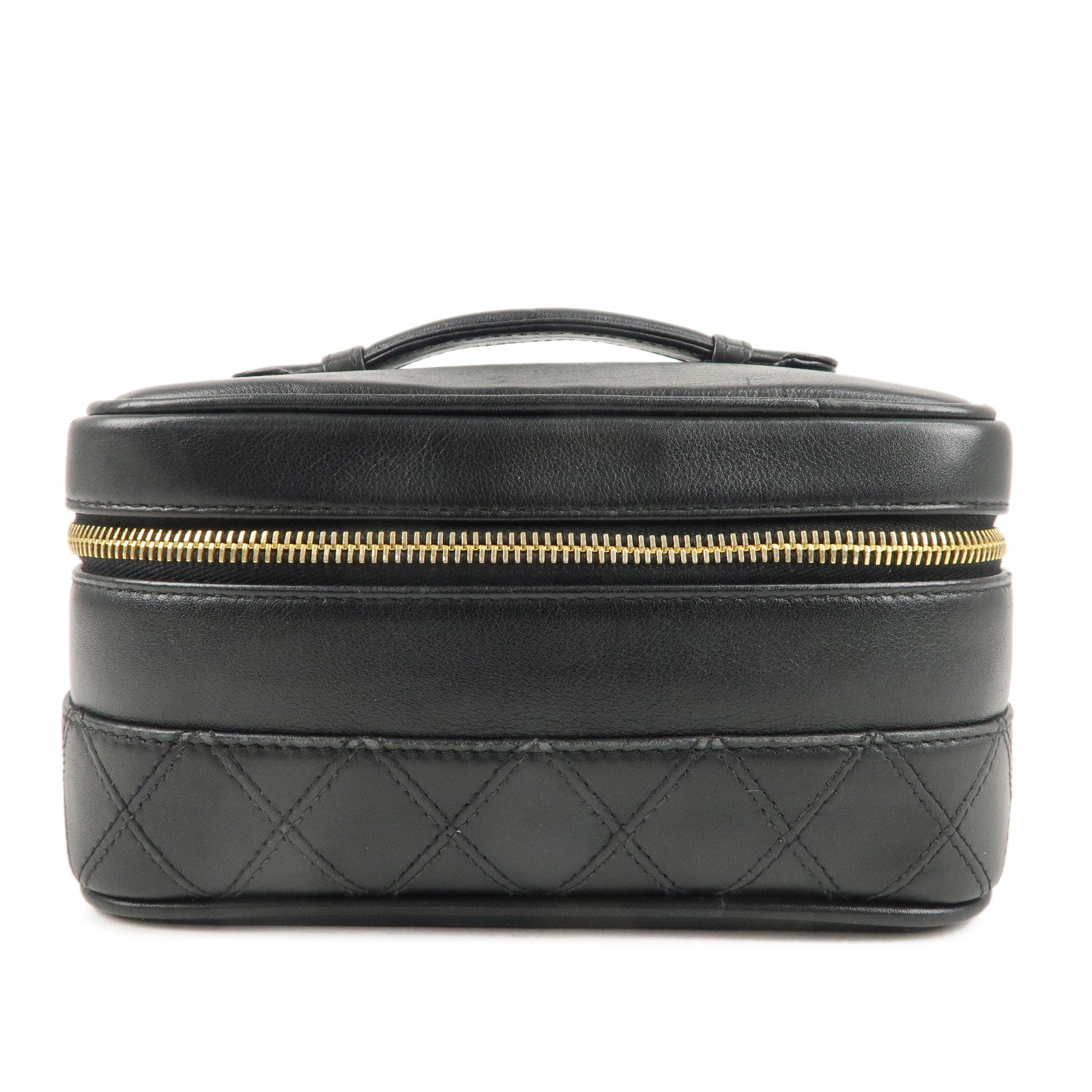 CHANEL-Bicolore-Lamb-Skin-Vanity-Bag-Cosmetic-Pouch-Black-A01618