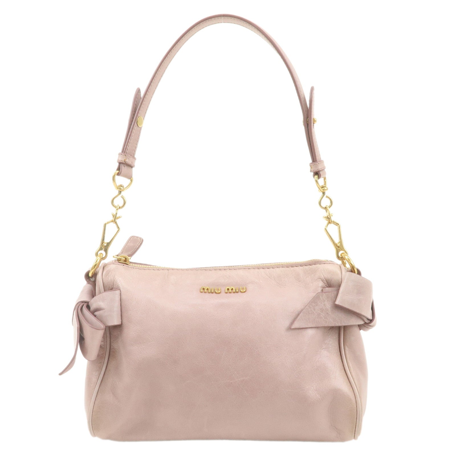 MIU-MIU-Leather-Ribbon-Shoulder-Bag-Hand-Bag-Pink