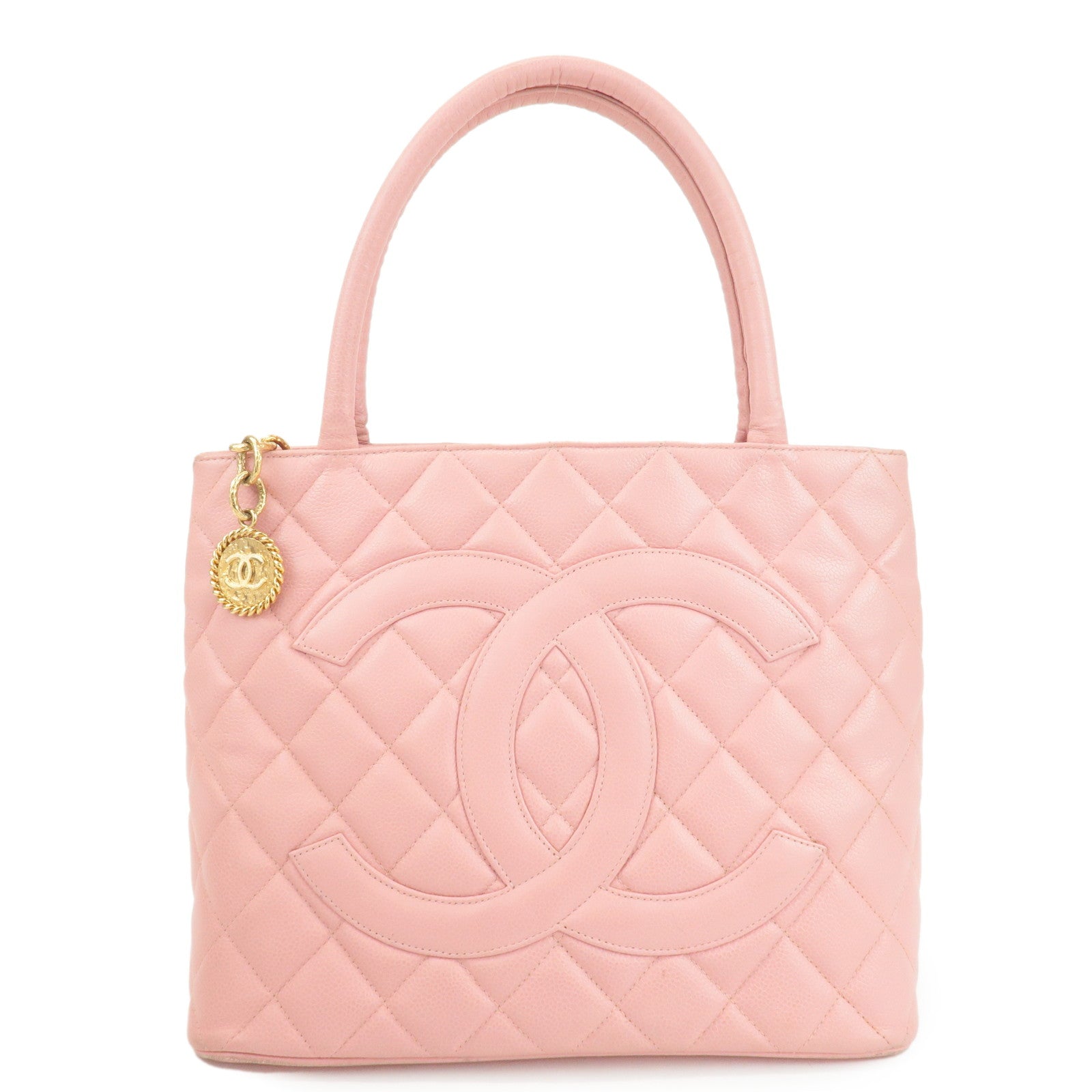 CHANEL-Caviar-Skin-Matelasse-Tote-Bag-Hand-Bag-Pink-A01804