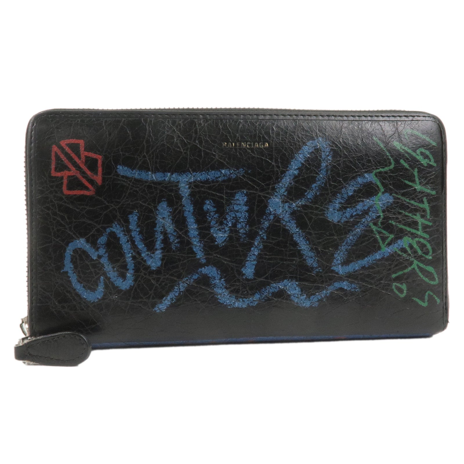 BALENCIAGA-Leather-Bazaar-Graffiti-Zippy-Long-Wallet-443655