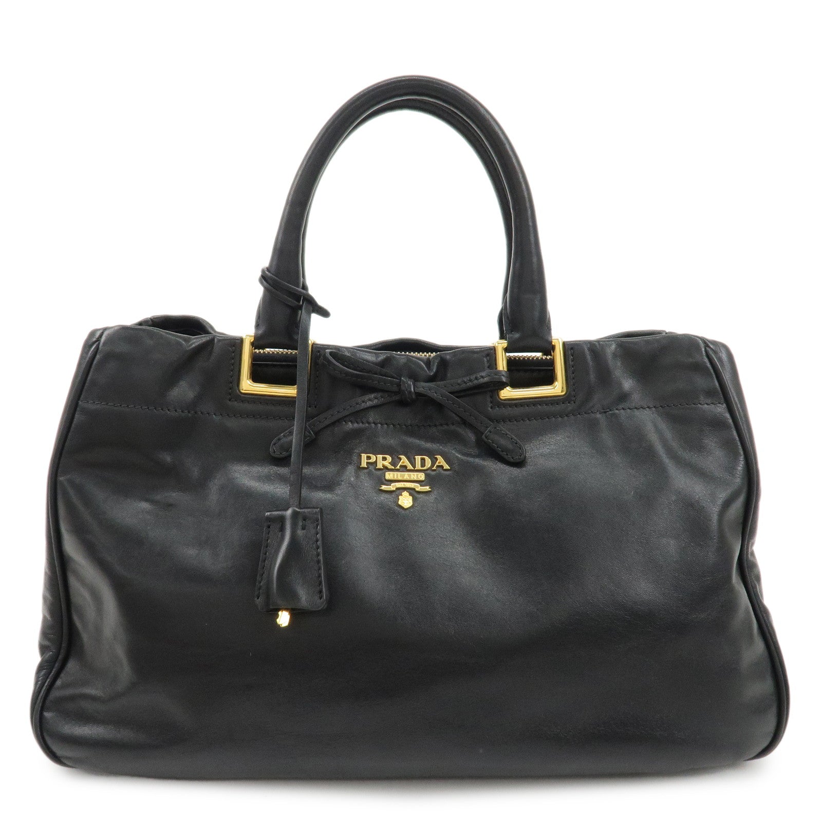 PRADA-Leather-Ribbon-2way-Bag-Hand-Bag-Black-BN2244