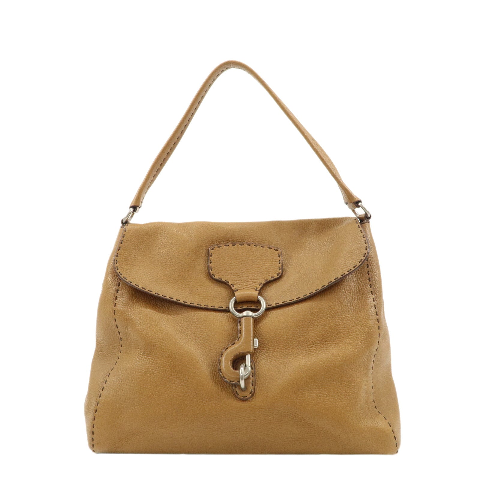 PRADA-Leather-Shoulder-Bag-Purse-Brown-Silver-Hardware