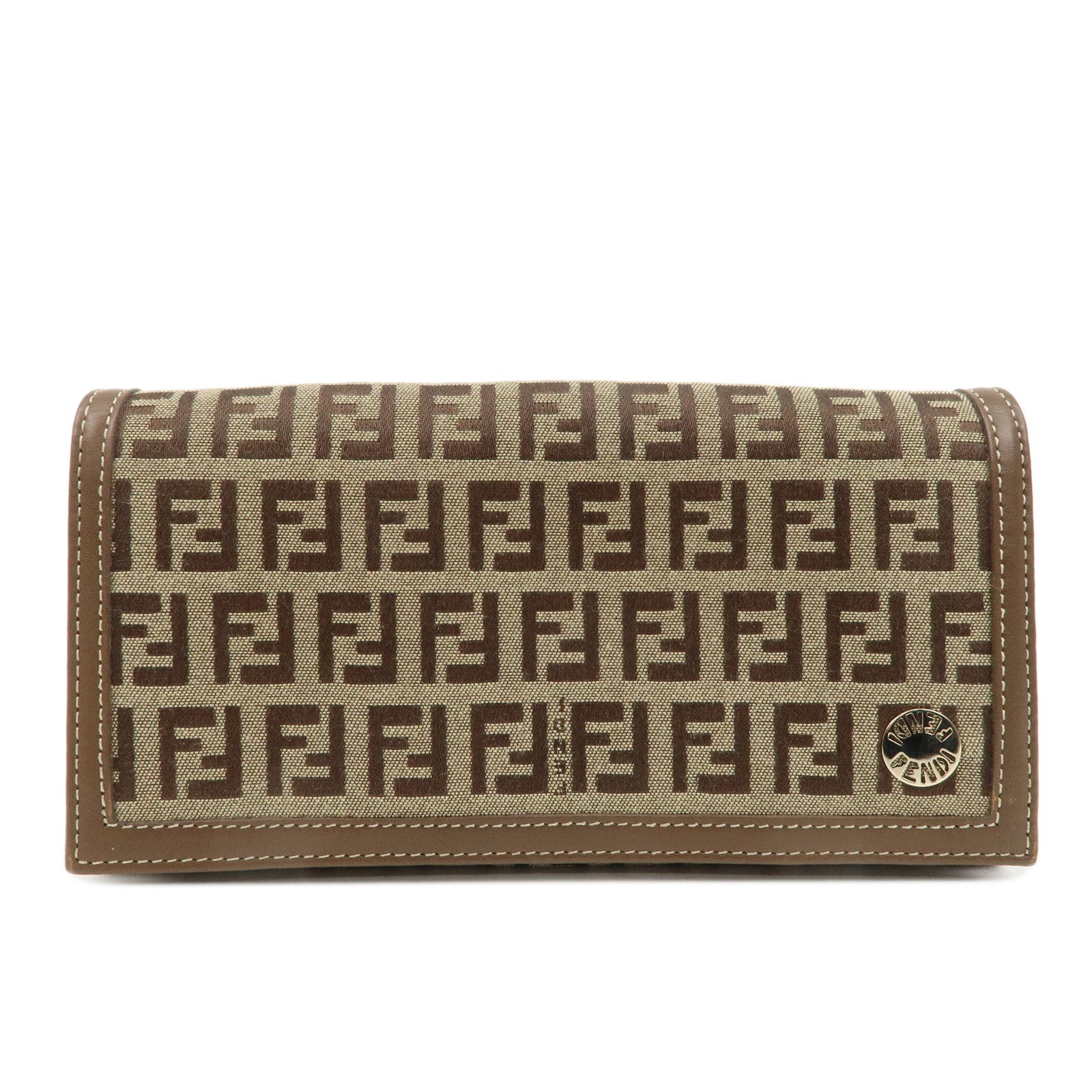 FENDI-Zucchino-Canvas-Leather-Long-Wallet-Brown-8M0000