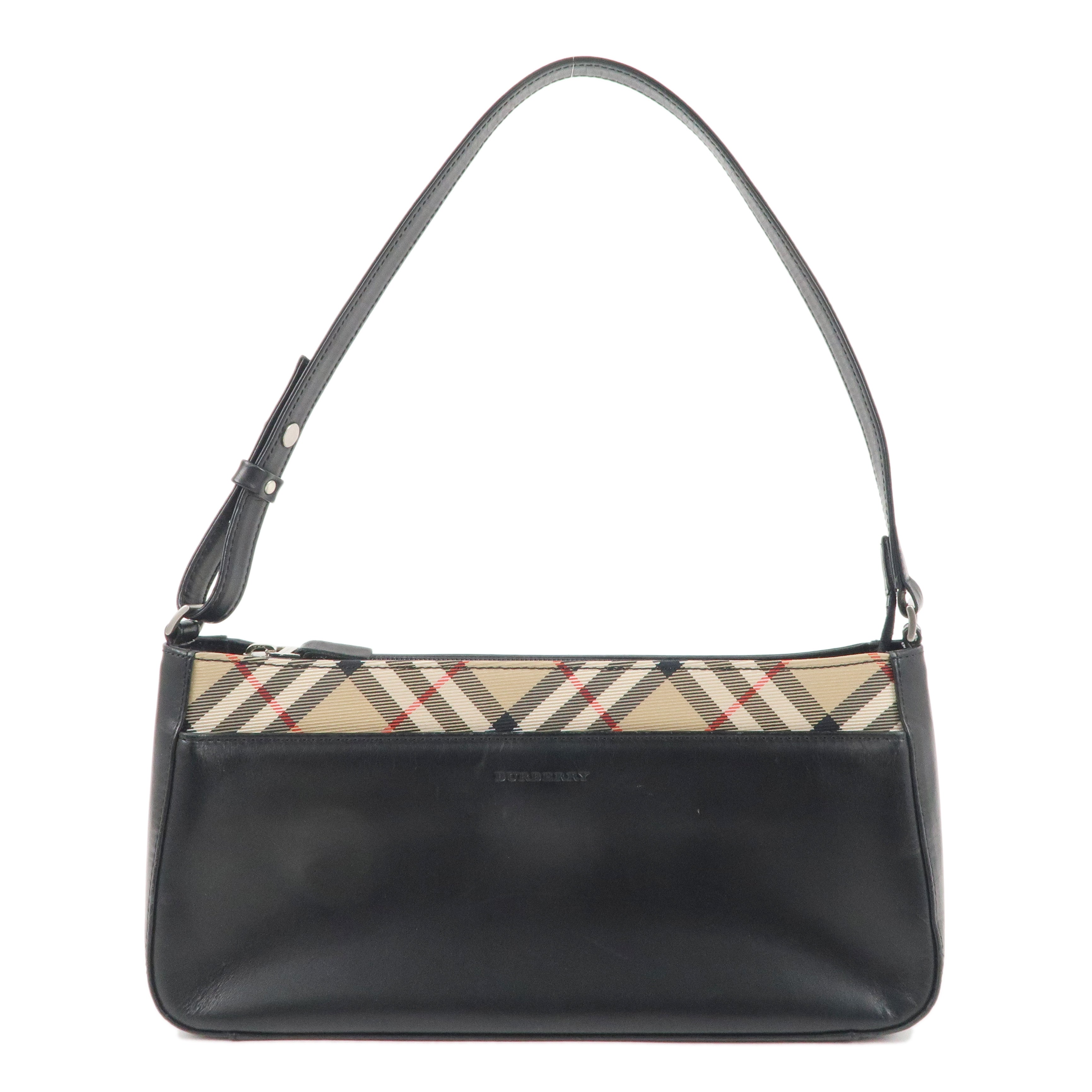 BURBERRY Canvas Leather Nova Plaid Shoulder Bag Beige Black