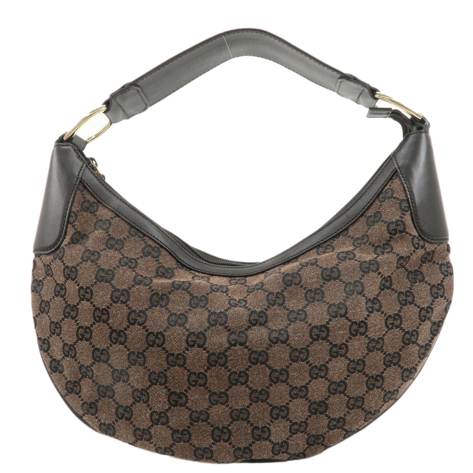 GUCCI-GG-Canvas-Leather-Shoulder-Bag-Hand-Bag-Brown-257297