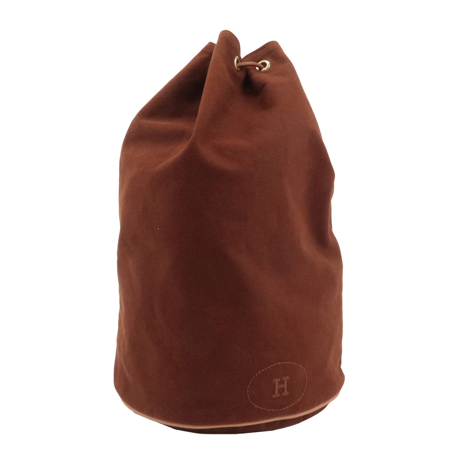 HERMES-Canvas-Leather-Porochon-Mimil-GM-Drawstring-Backpack-Brown