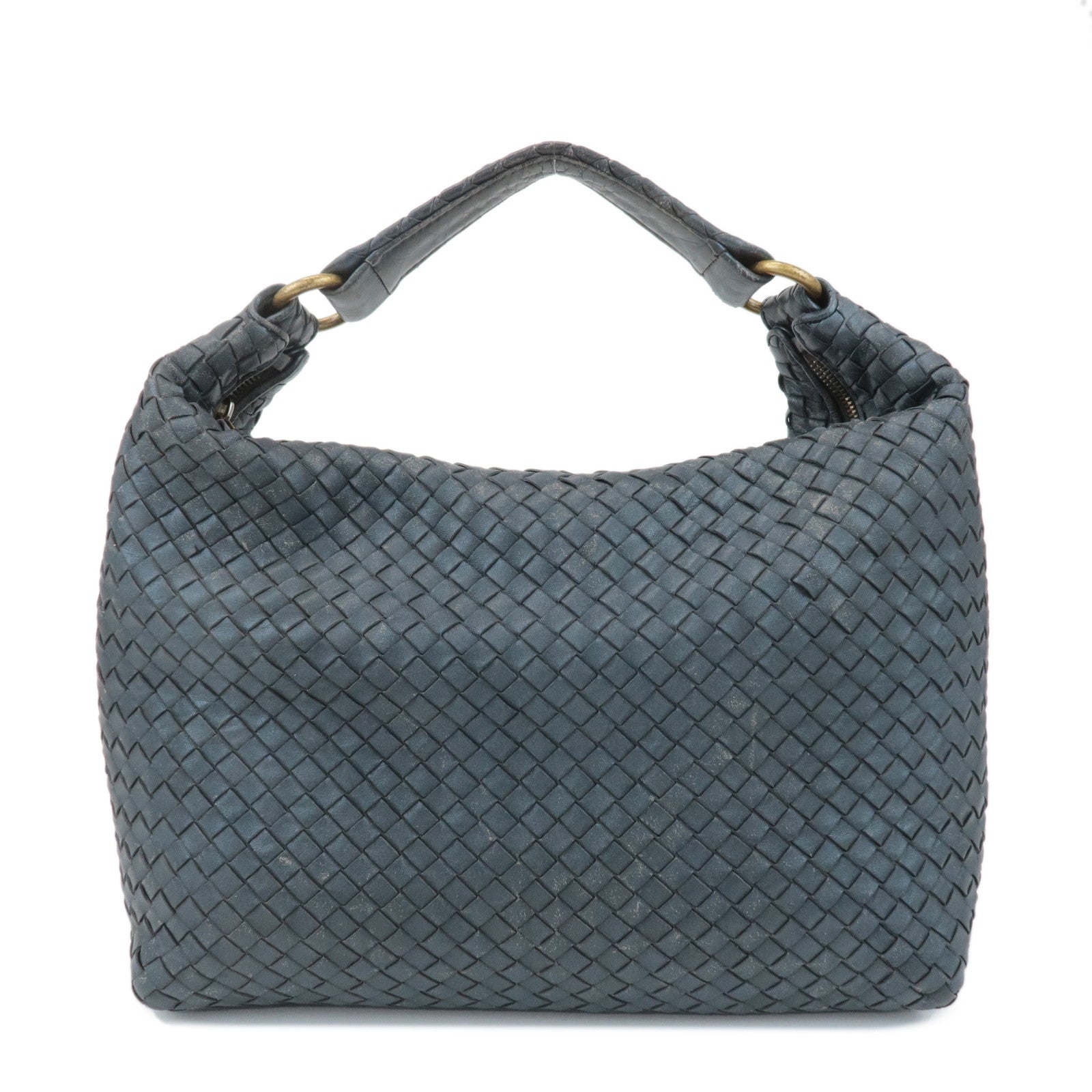 BOTTEGA-VENETA-Intrecciato-Leather-Shoulder-Bag-Gray-181347