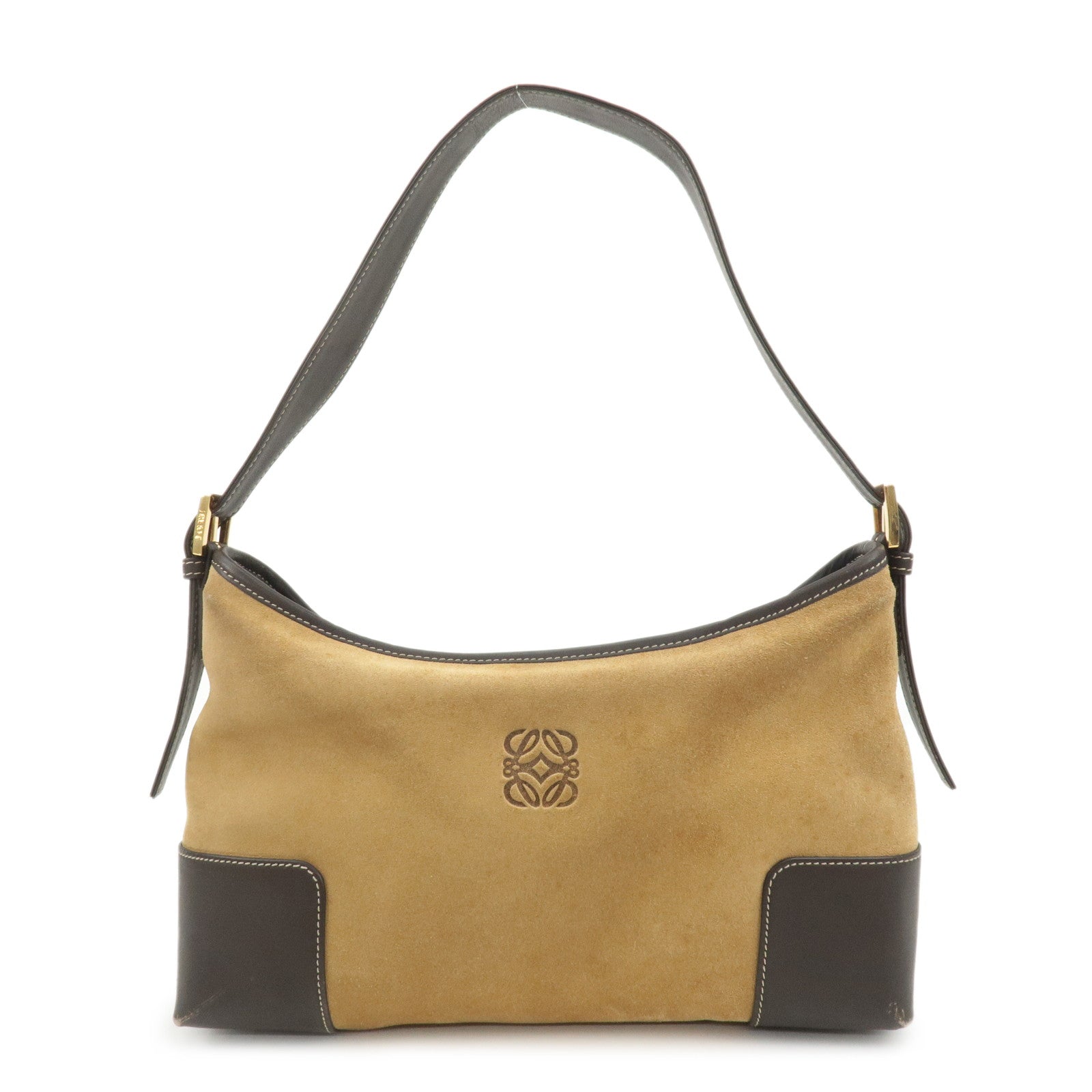 LOEWE-Anagram-Suede-Leather-Shoulder-Bag-Brown