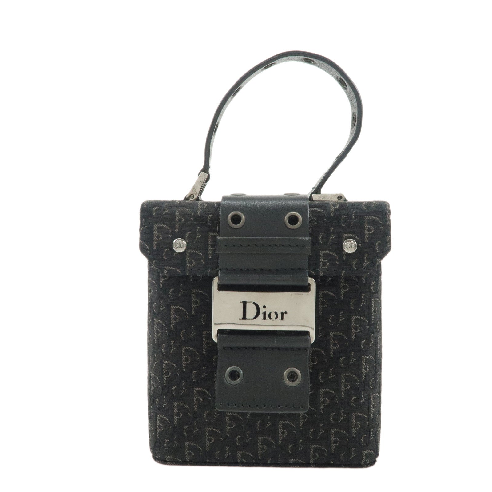 Christian-Dior-Street-Chic-Trotter-Canvas-Leather-Vanity-Bag-Black