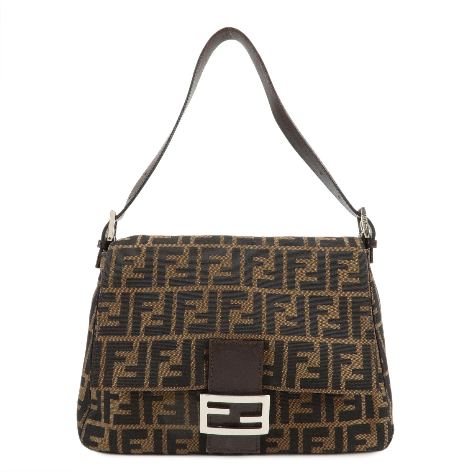 FENDI-Mamma-Baguette-Zucca-Canvas-Shoulder-Bag-Brown-Black-26325