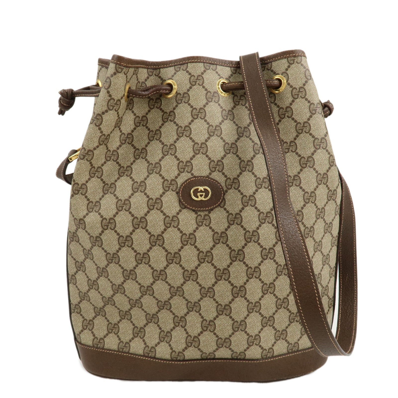 GUCCI-Old-Gucci-GG-Supreme-Leather-Drawstring-Shoulder-Bag