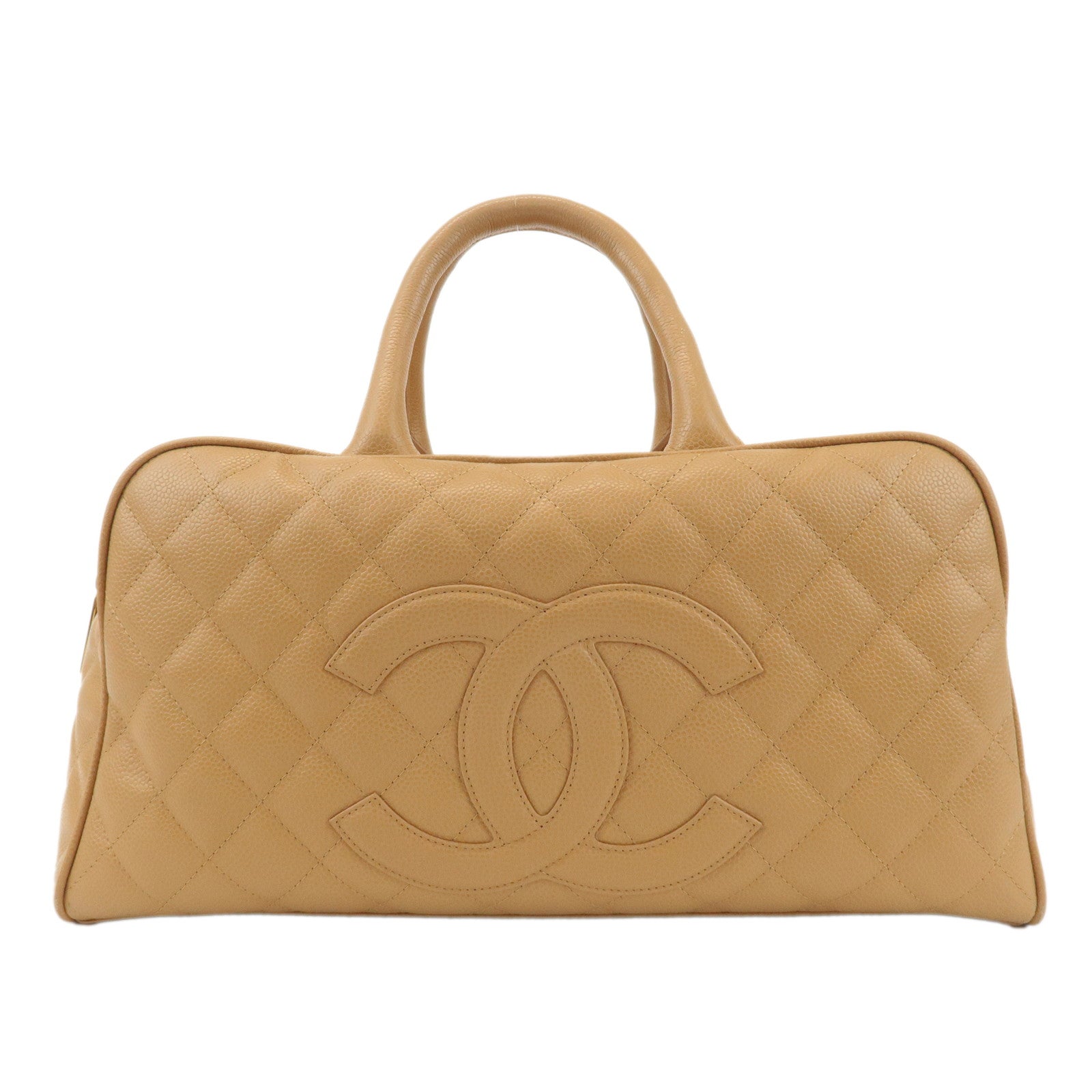 CHANEL-Caviar-Skin-COCO-Mark-Boston-Bag-Hand-Bag-Beige-A20996