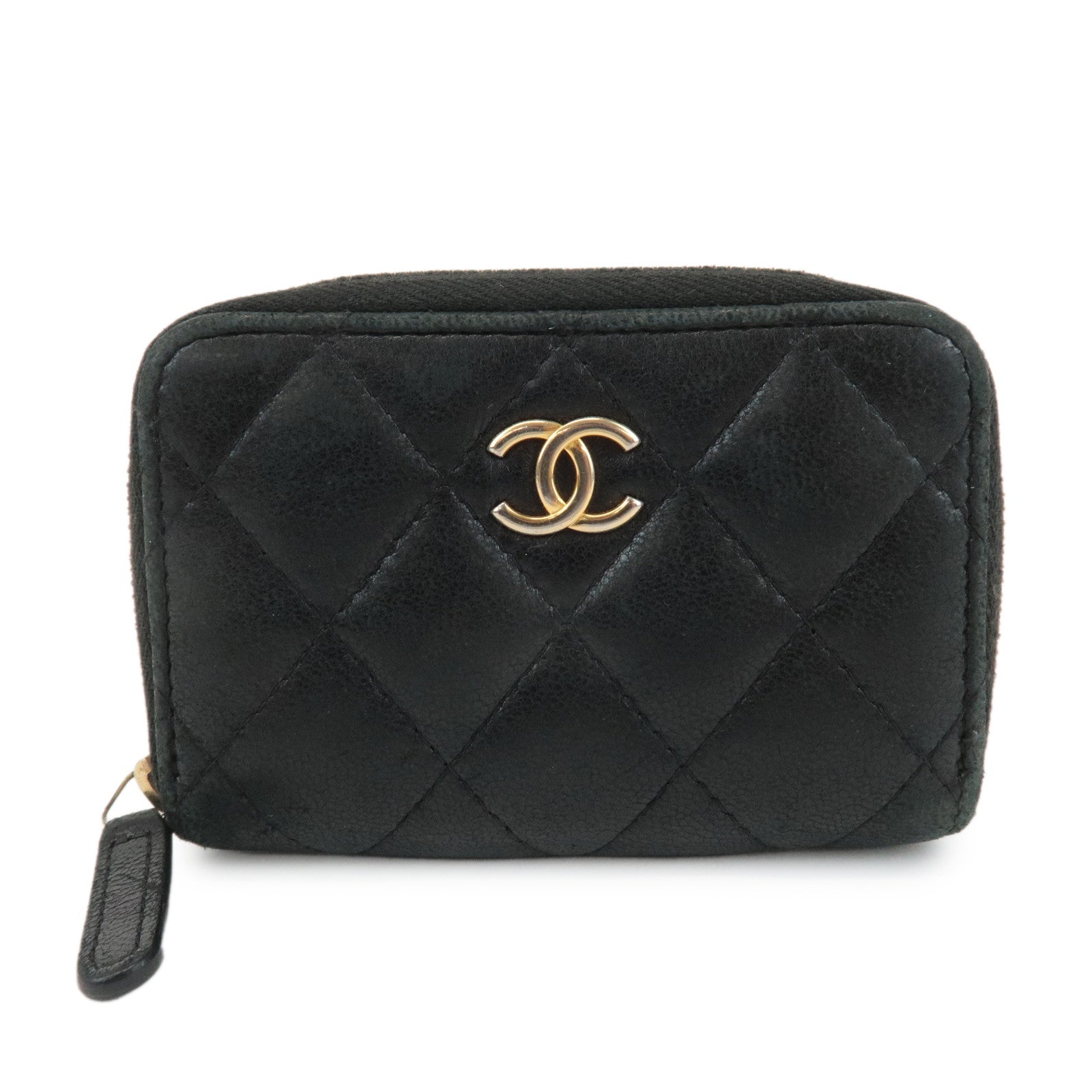 CHANEL-Caviar-Skin-Round-Zipper-Coin-Case-Black-A69271