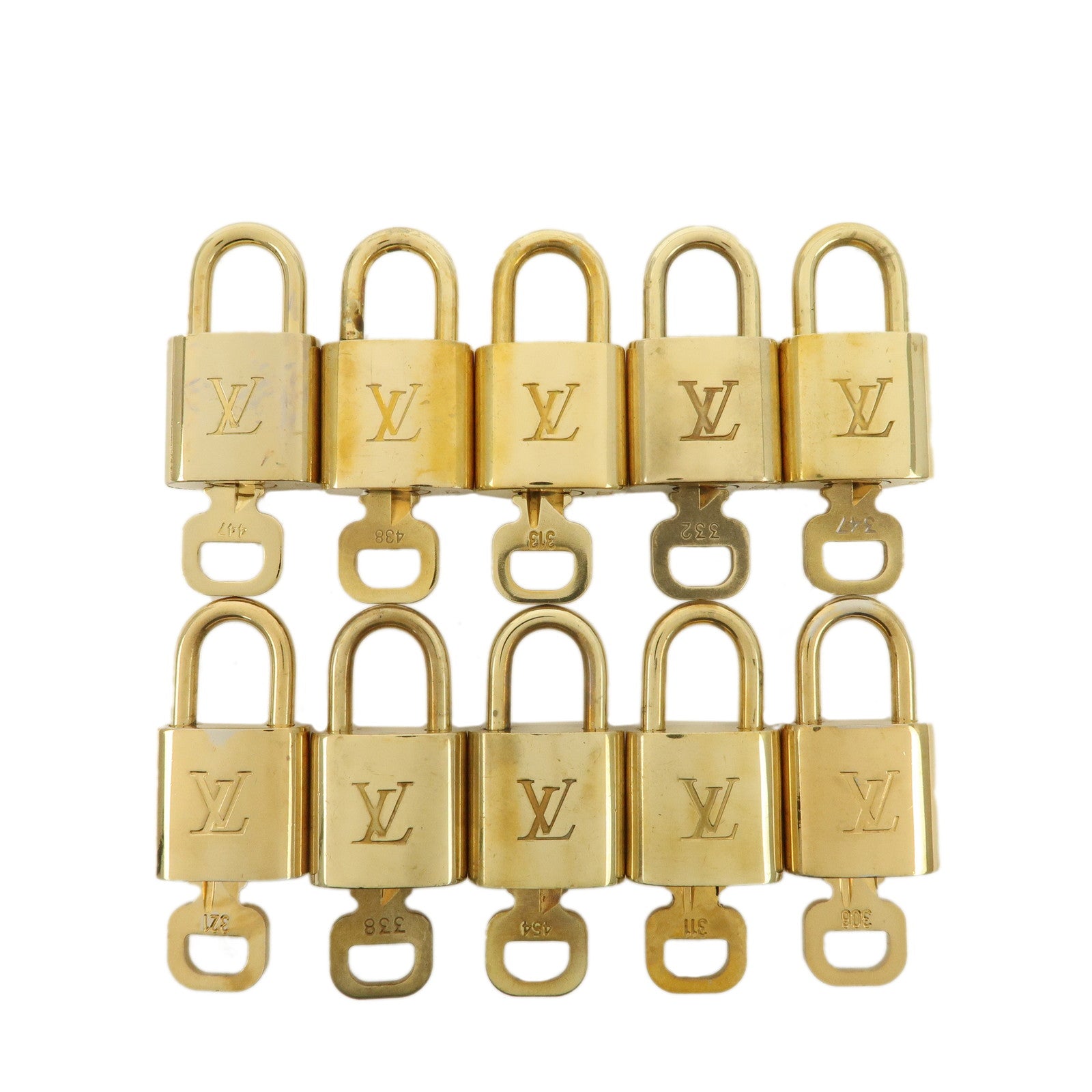 Louis-Vuitton-Set-of-10-Lock-&-Key-Cadena-Key-Lock-Metal-Gold