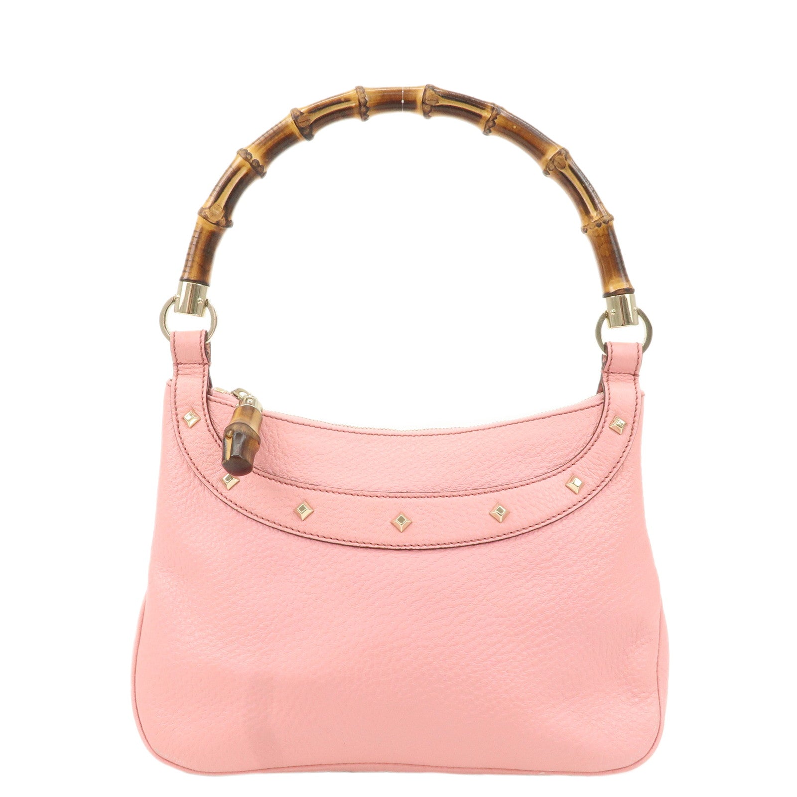 GUCCI-Bamboo-Leather-Shoulder-Bag-Hand-Bag-Studs-Pink-137378