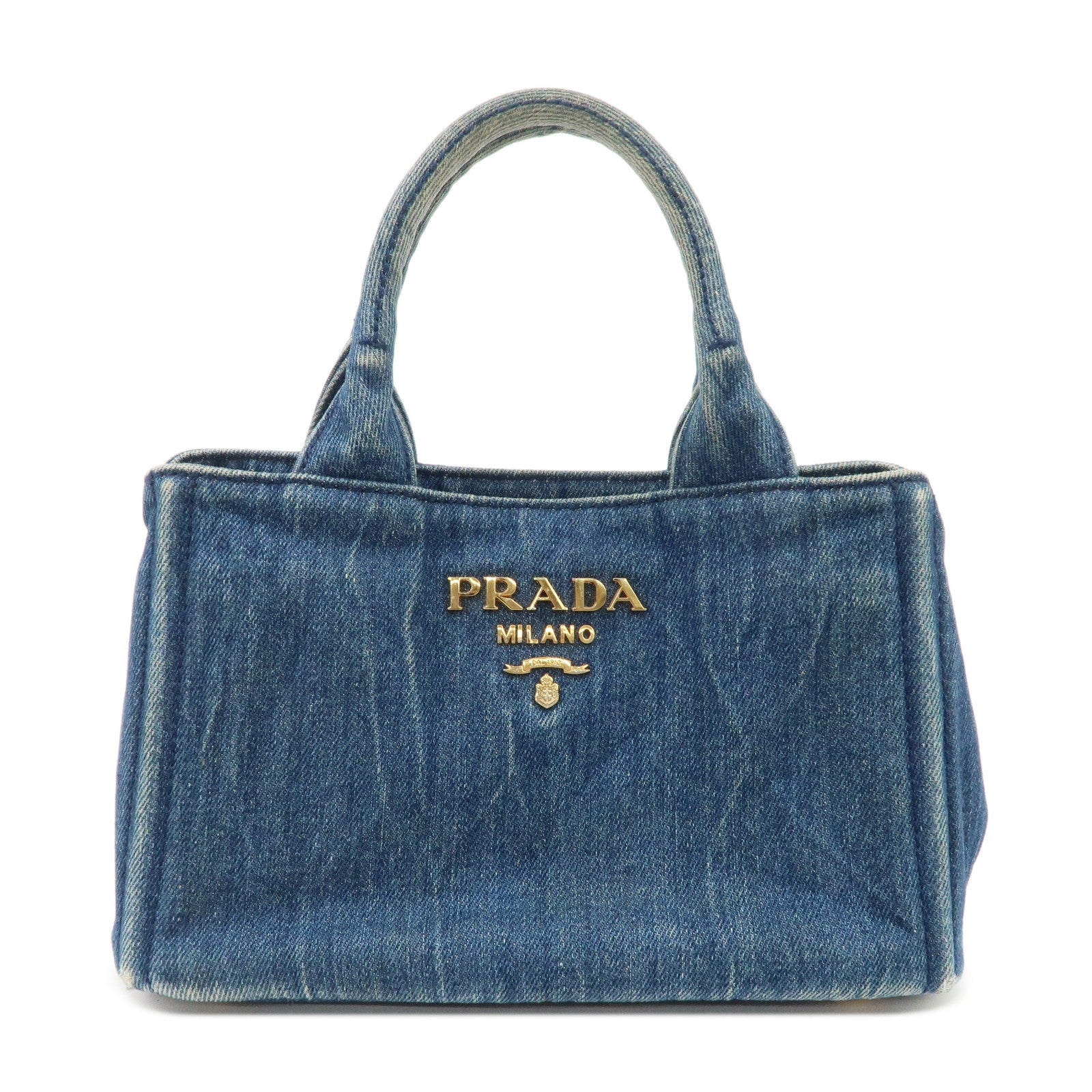 PRADA-Nano-Canapa-Mini-Denim-Hand-Bag-Tote-Bag-Blue