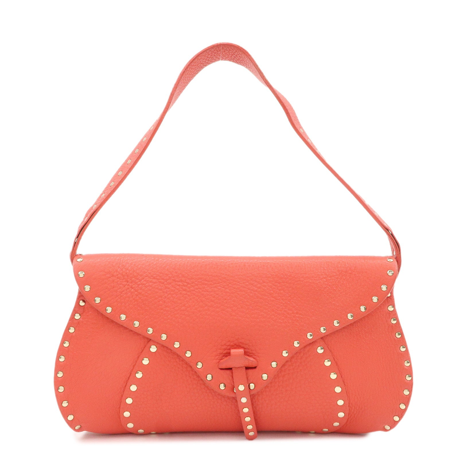 CELINE-Macadam-Leather-Studs-Bag-Shoulder-Bag-Hand-Bag-Red