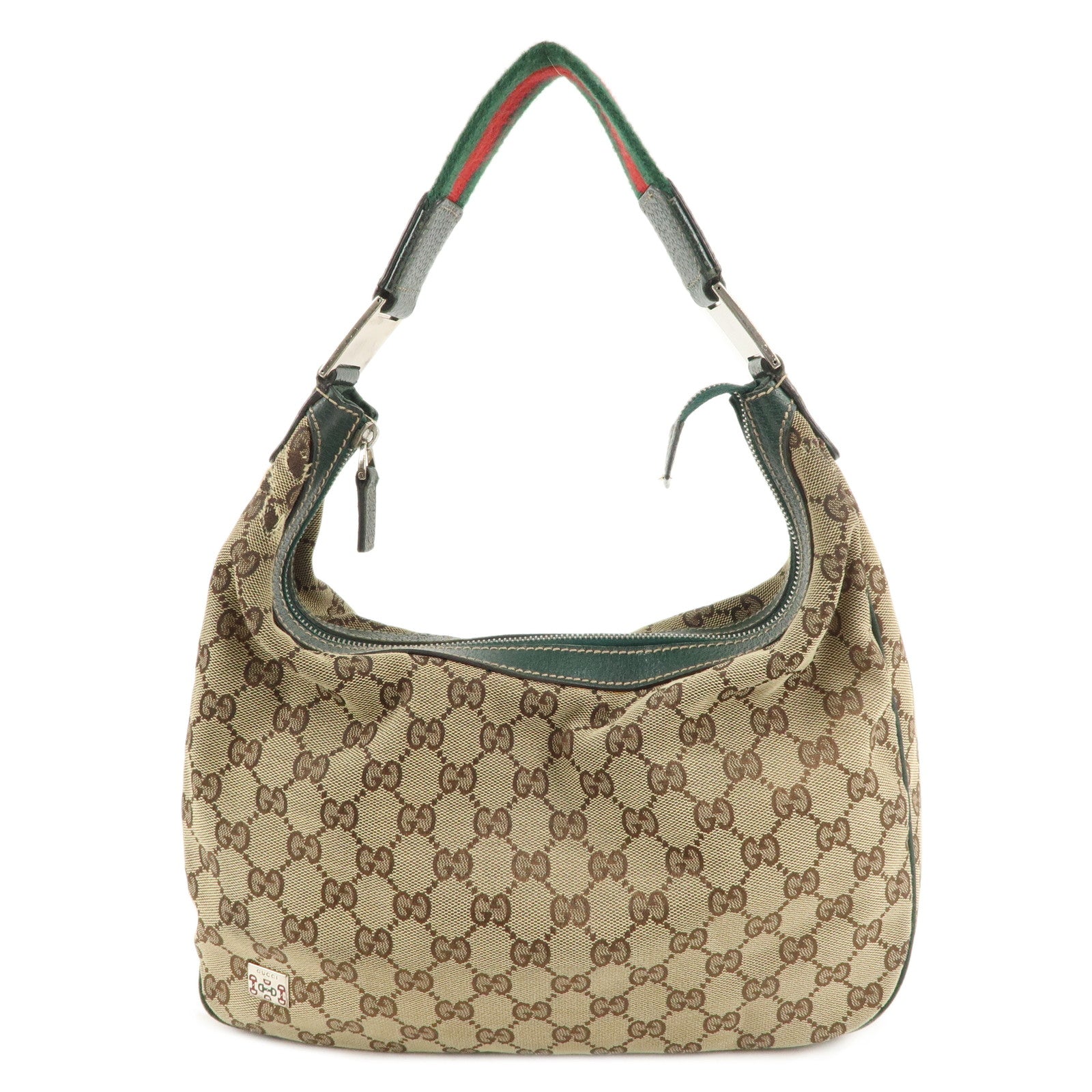 GUCCI-Sherry-GG-Canvas-Leather-Shoulder-Bag-Beige-Green-145757