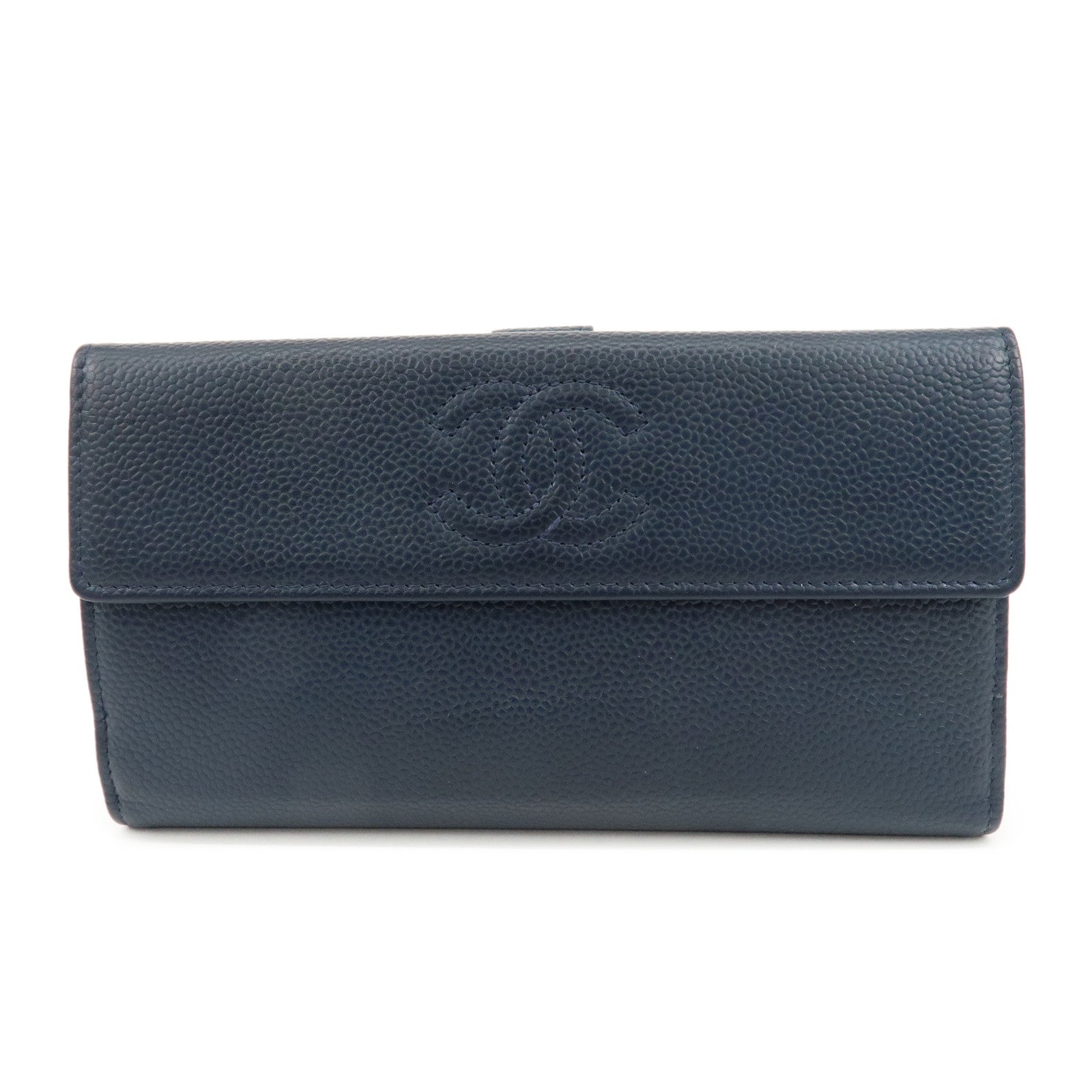 CHANEL-Coco-Mark-Caviar-Skin-Double-Hook-Wallet-Navy-A48649