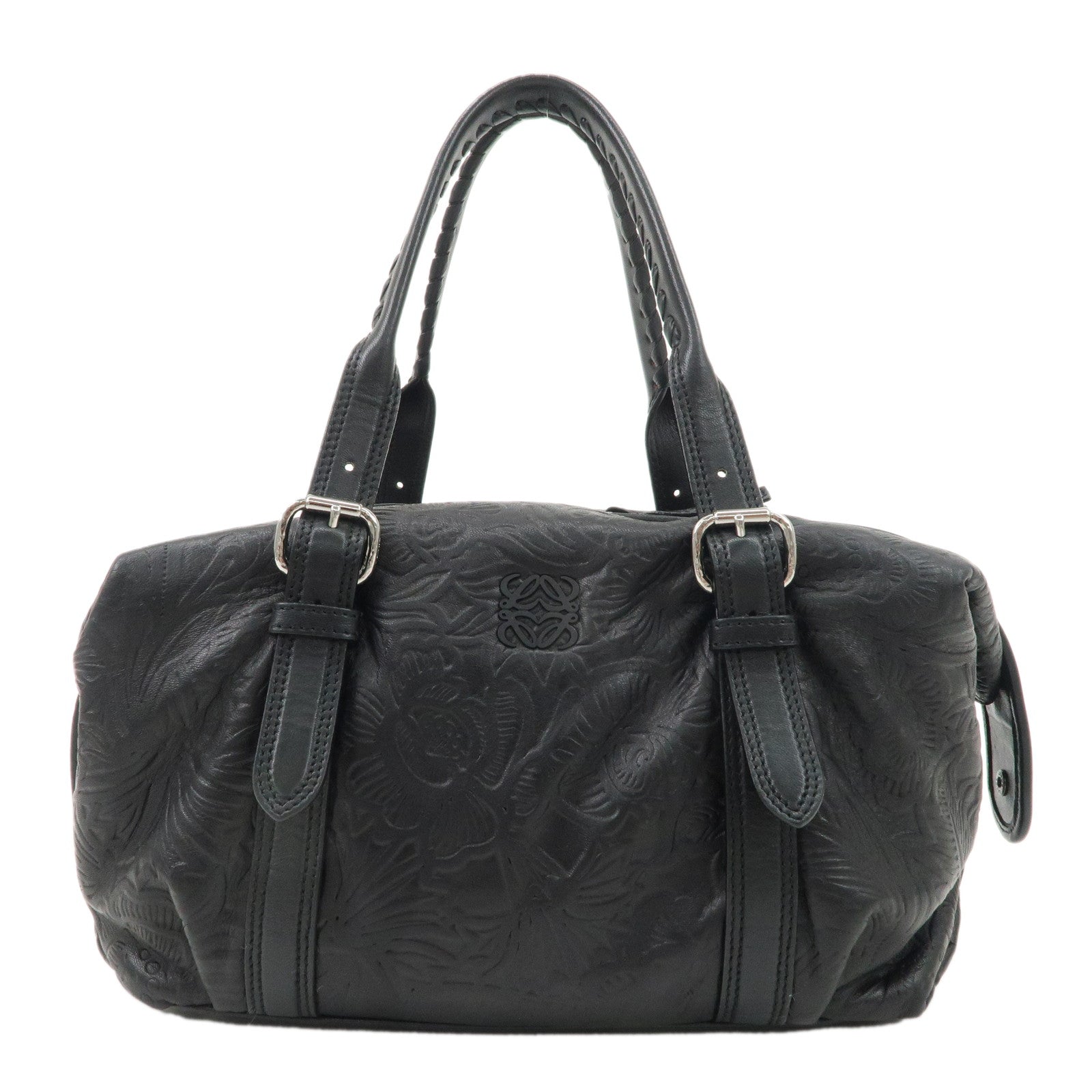 LOEWE-Canela-Leather-Tote-Bag-Hand-Bag-Shoulder-Bag-Black