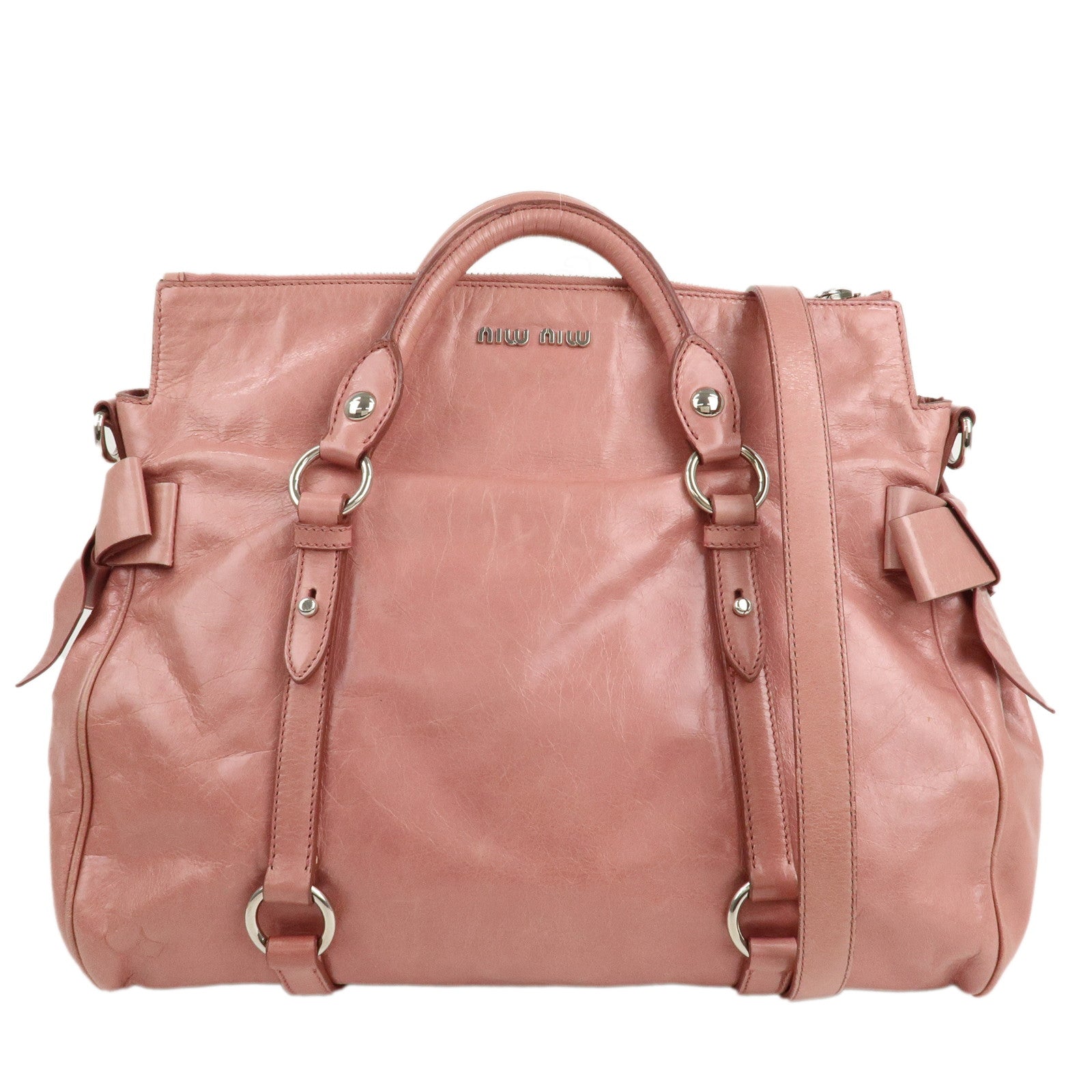 MIU-MIU-Leather-Ribbon-2Way-Shoulder-Bag-Hand-Bag-Pink-RT0365