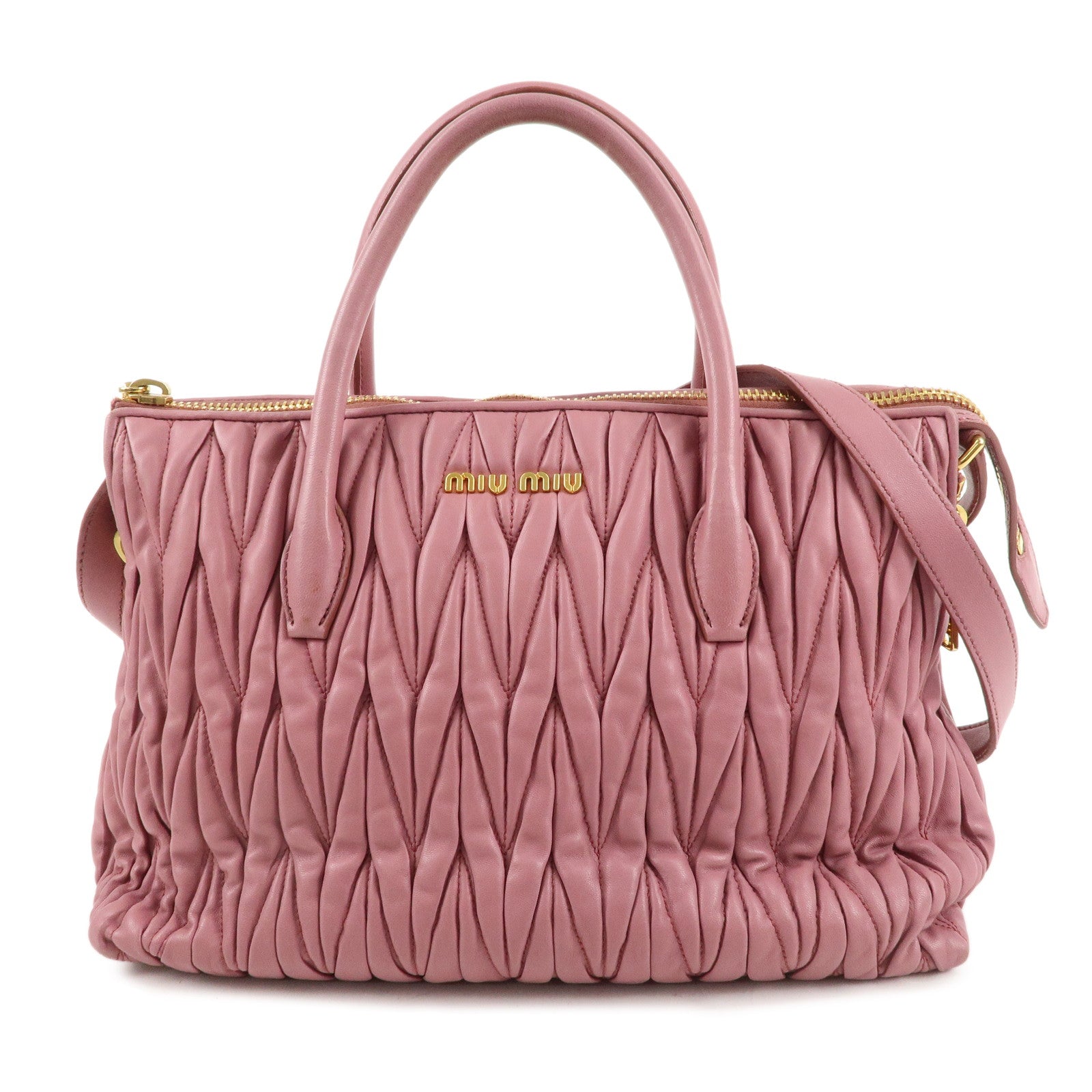 MIU MIU Matelasse Leather 2way Bag Shoulder Hand Bag Pink