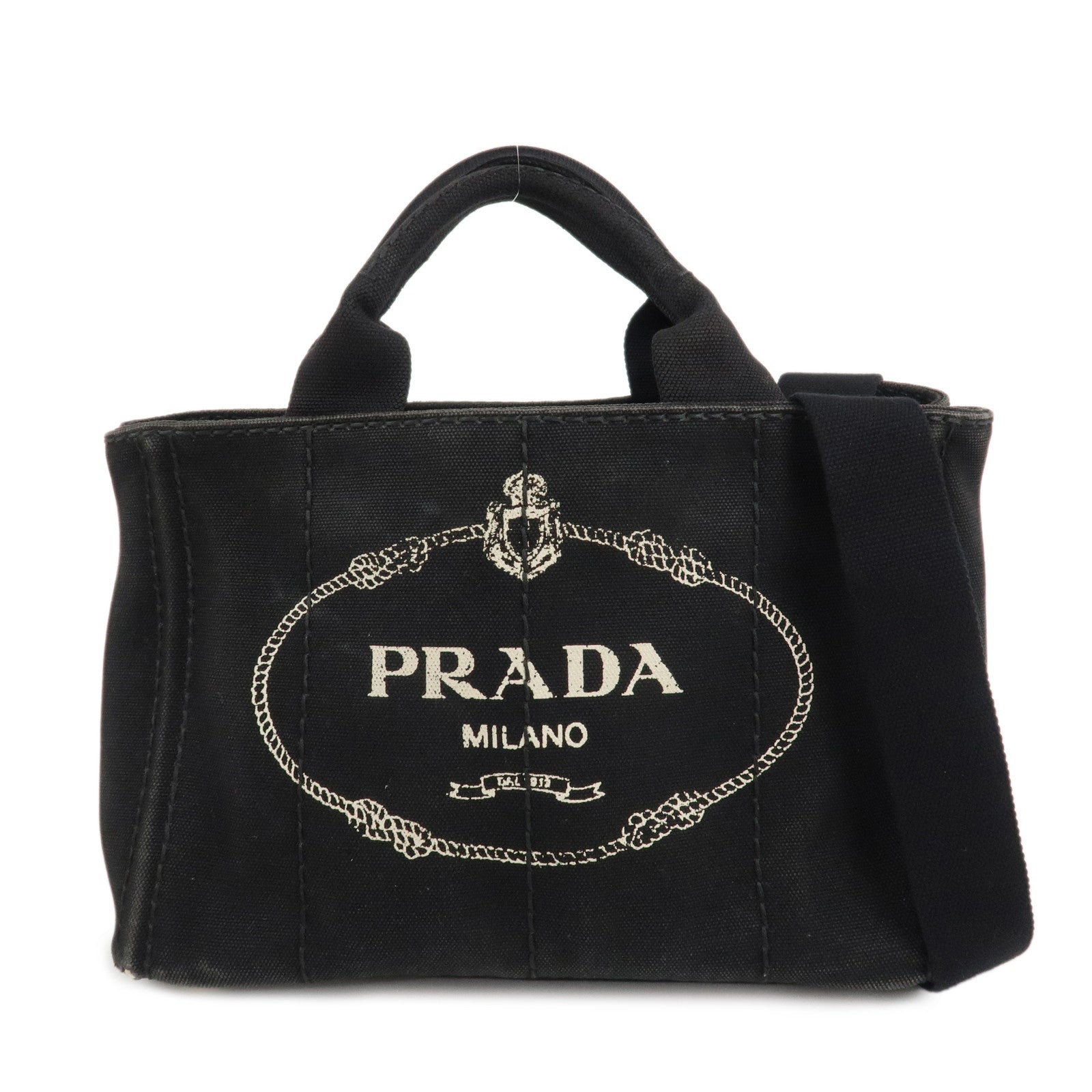 PRADA-Logo-Canapa-Mini-Canvas-2Way-Shoulder-Bag-Black-1BG439