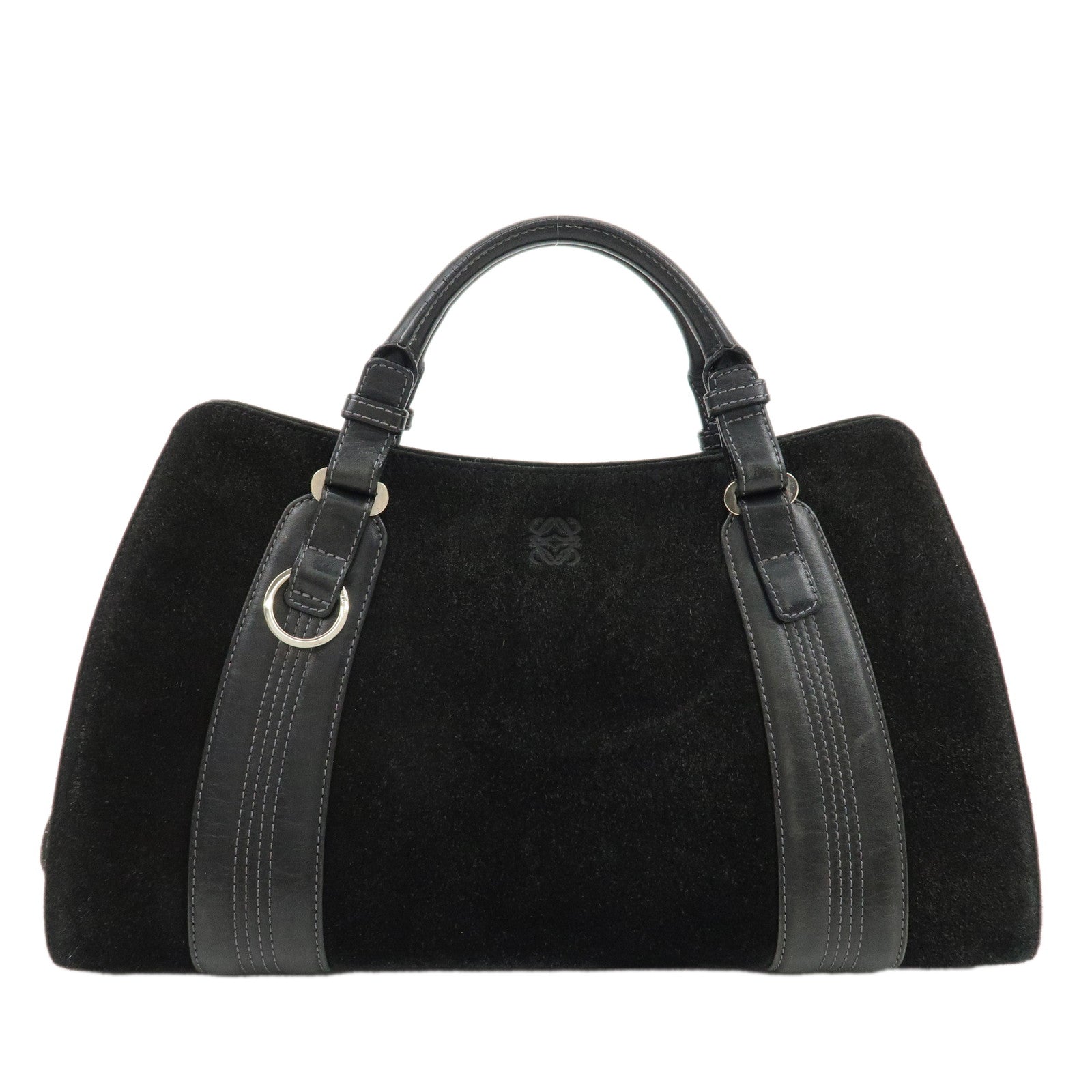 LOEWE-Anagram-Suede-Leather-Camoscio-Hand-Bag-Black