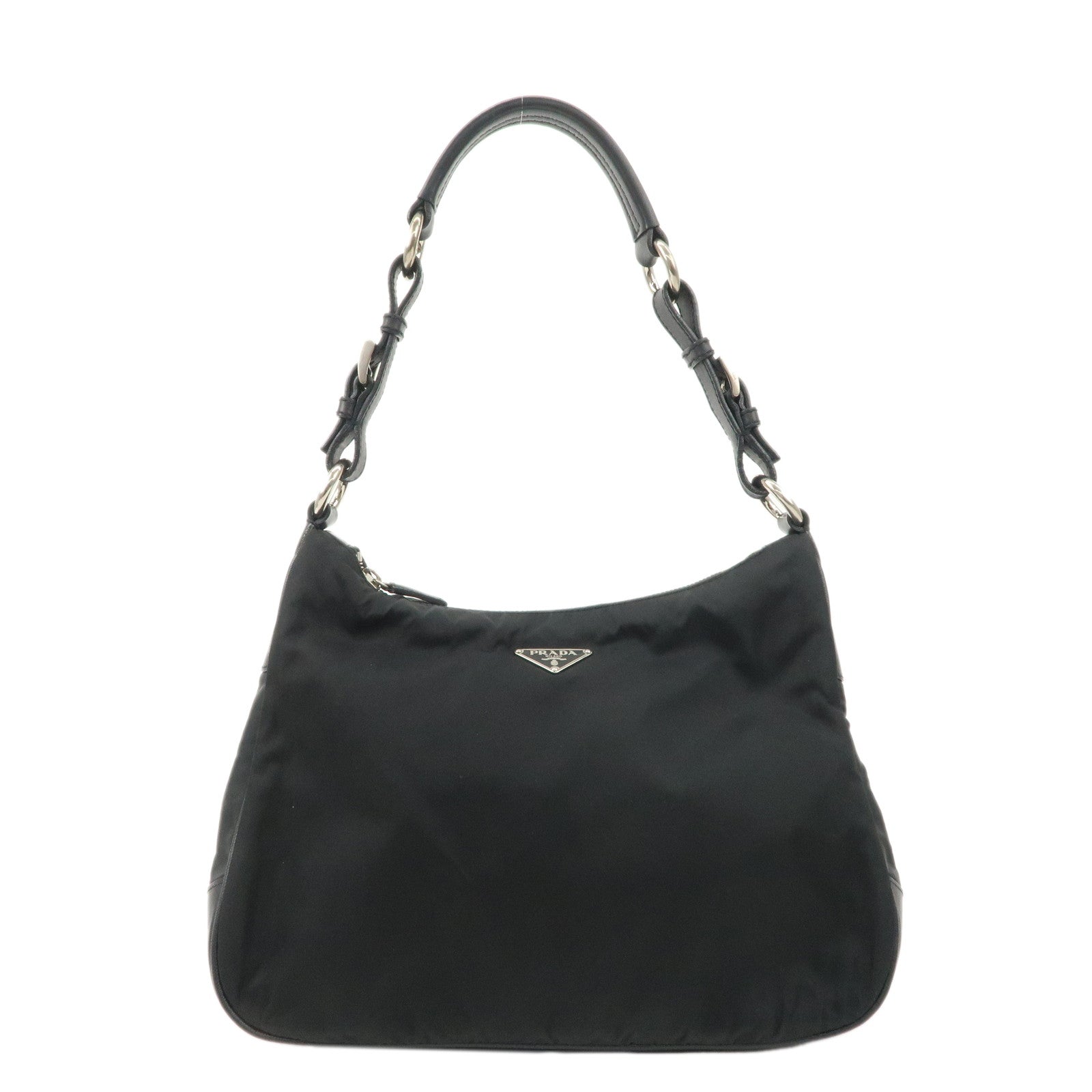 PRADA-Nylon-Leather-Shoulder-Bag-Black-BR2585