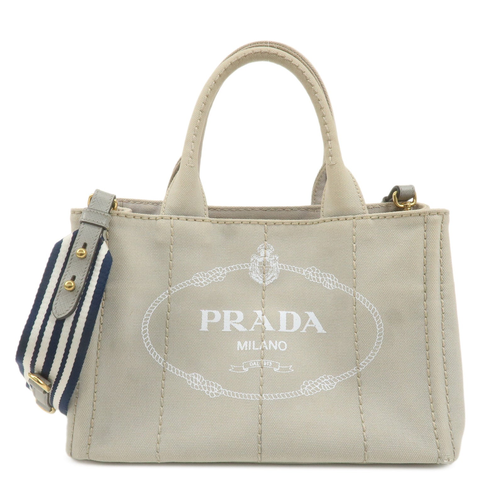 PRADA Canapa Mini Canvas 2Way Shoulder Hand Bag Gray 1BG439