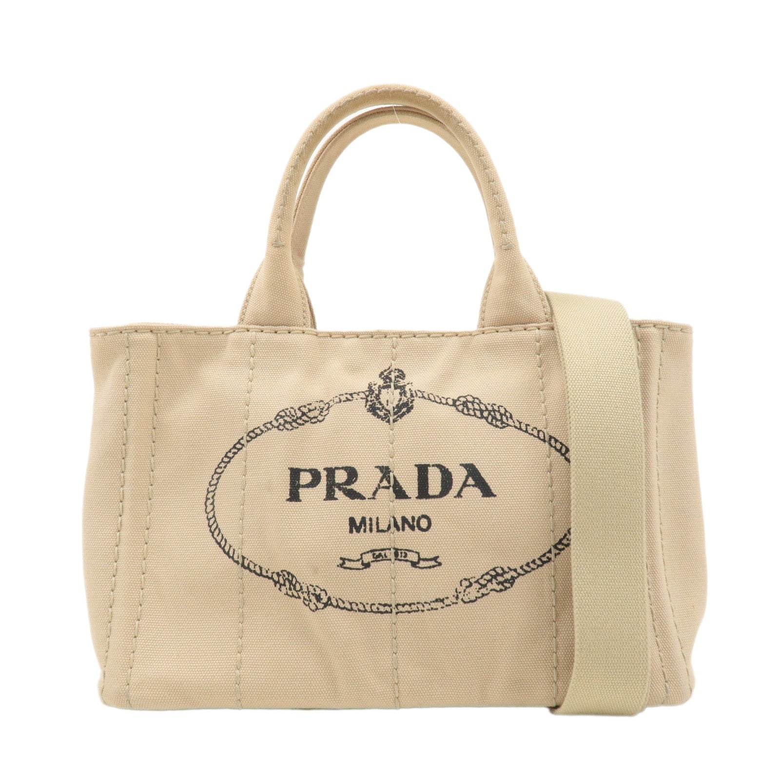 PRADA Canapa Mini Canvas 2Way Bag Shoulder Bag Beige B2439G