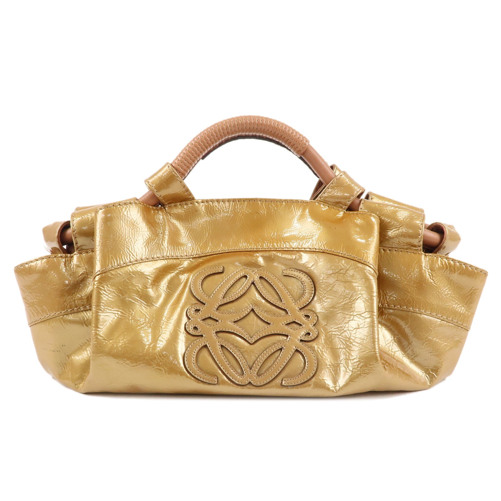 LOEWE-Anagram-Patent-Leather-Nappa-Aire-Hand-Bag-Gold