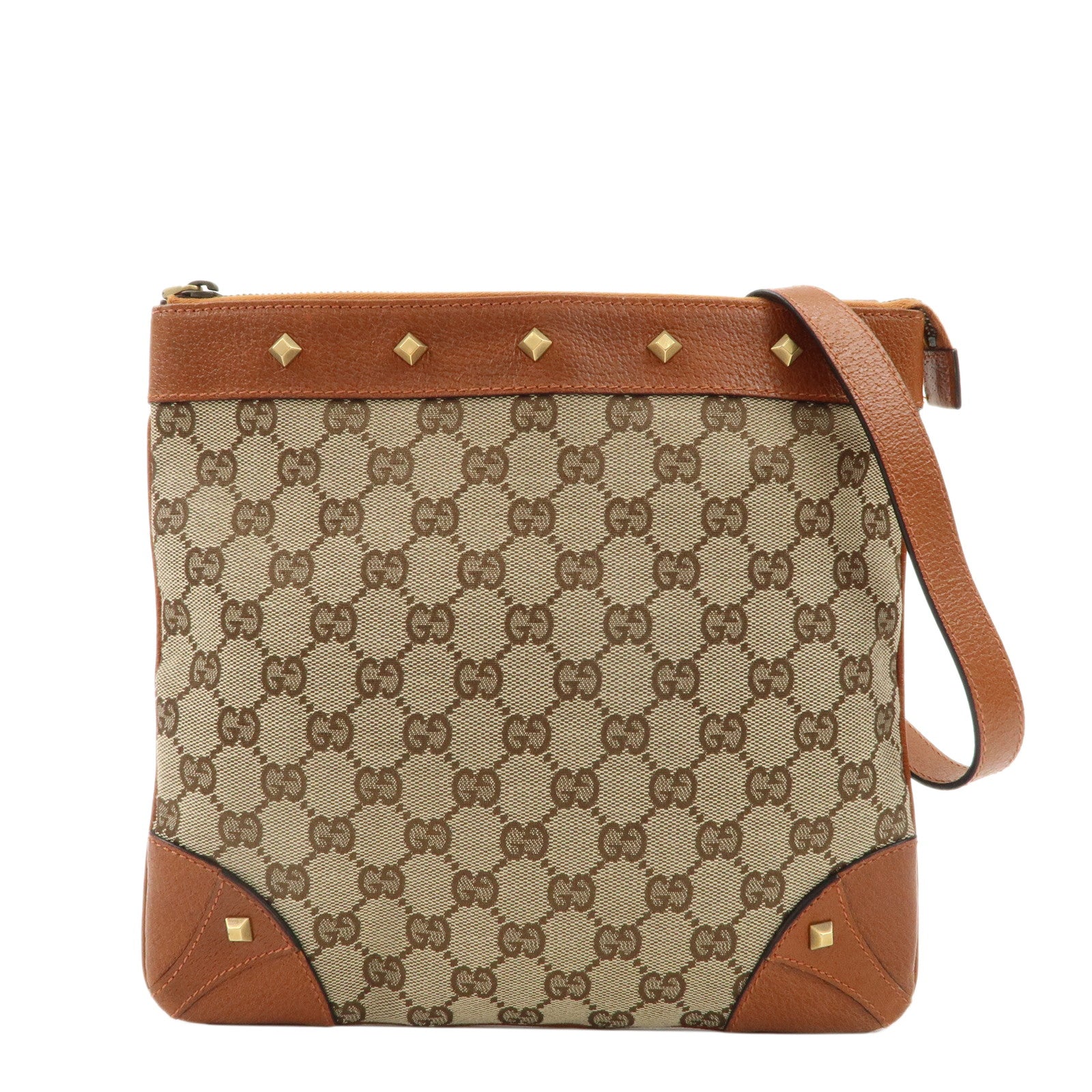 GUCCI-GG-Canvas-Leather-Shoulder-Bag-Brown-120893