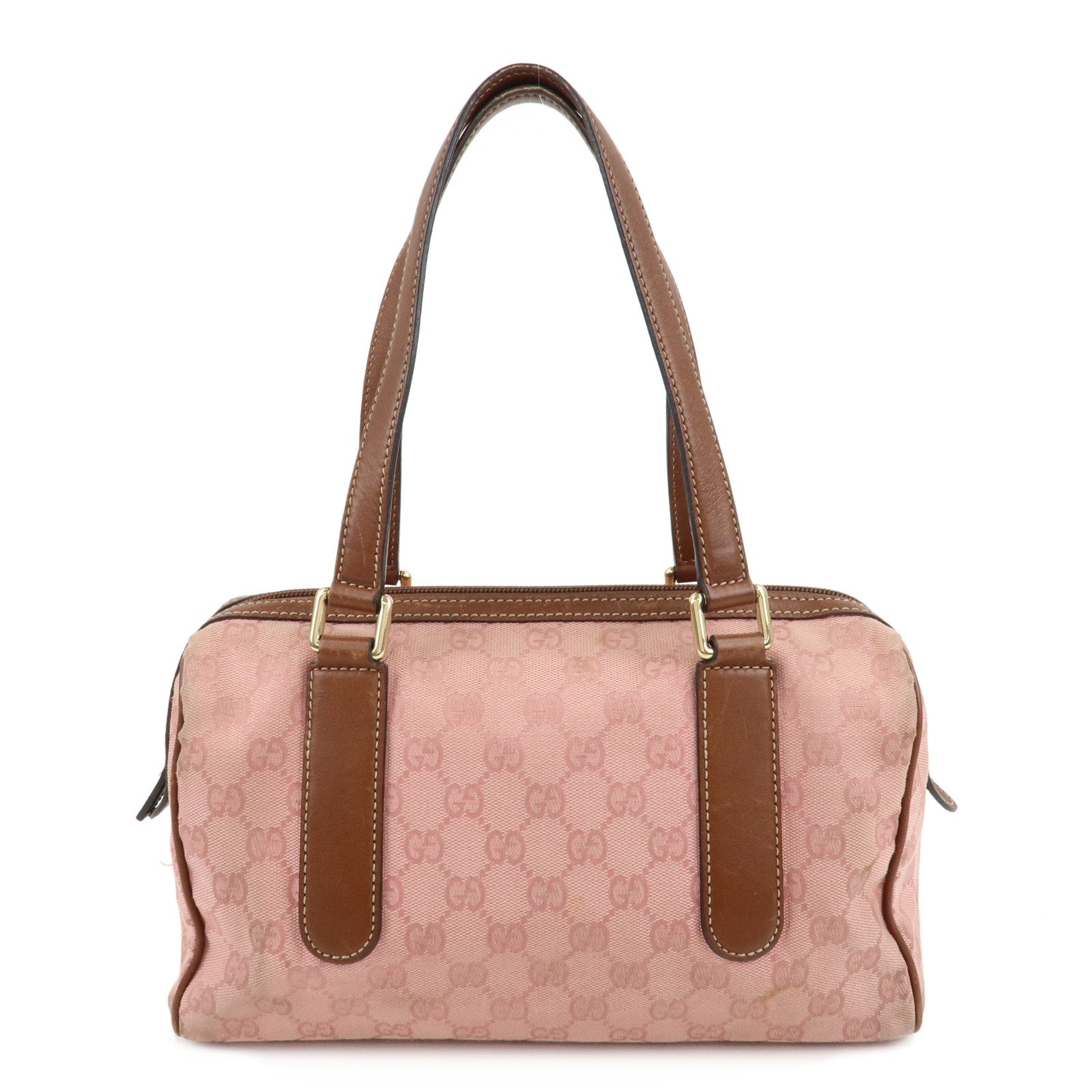 GUCCI-GG-Canvas-Leather-Boston-Bag-Pink-Brown-257289