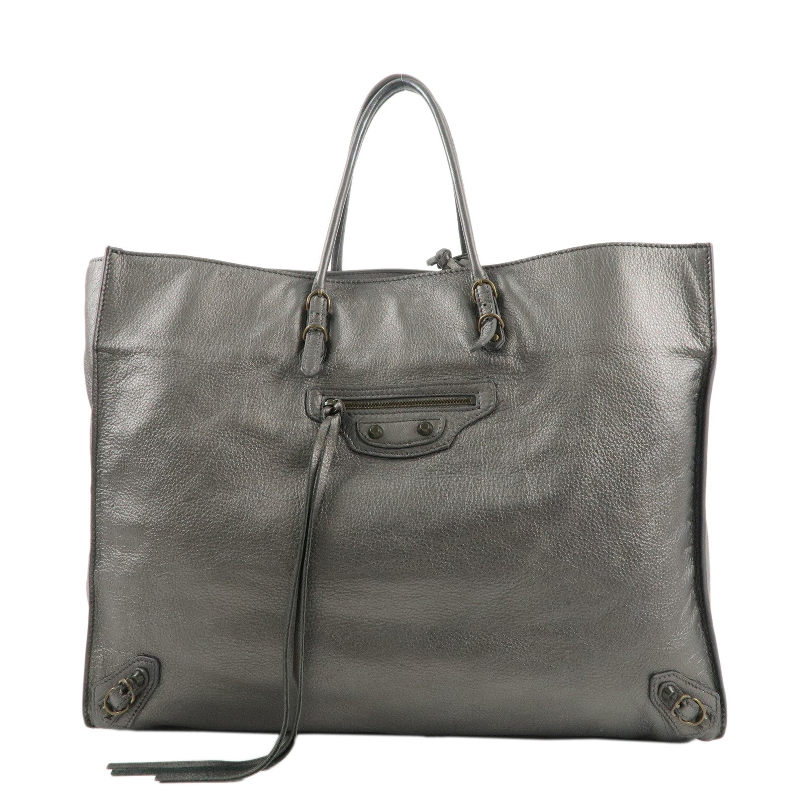 BALENCIAGA-The-Paper-Leather-Tote-Bag-Silvergray-236701