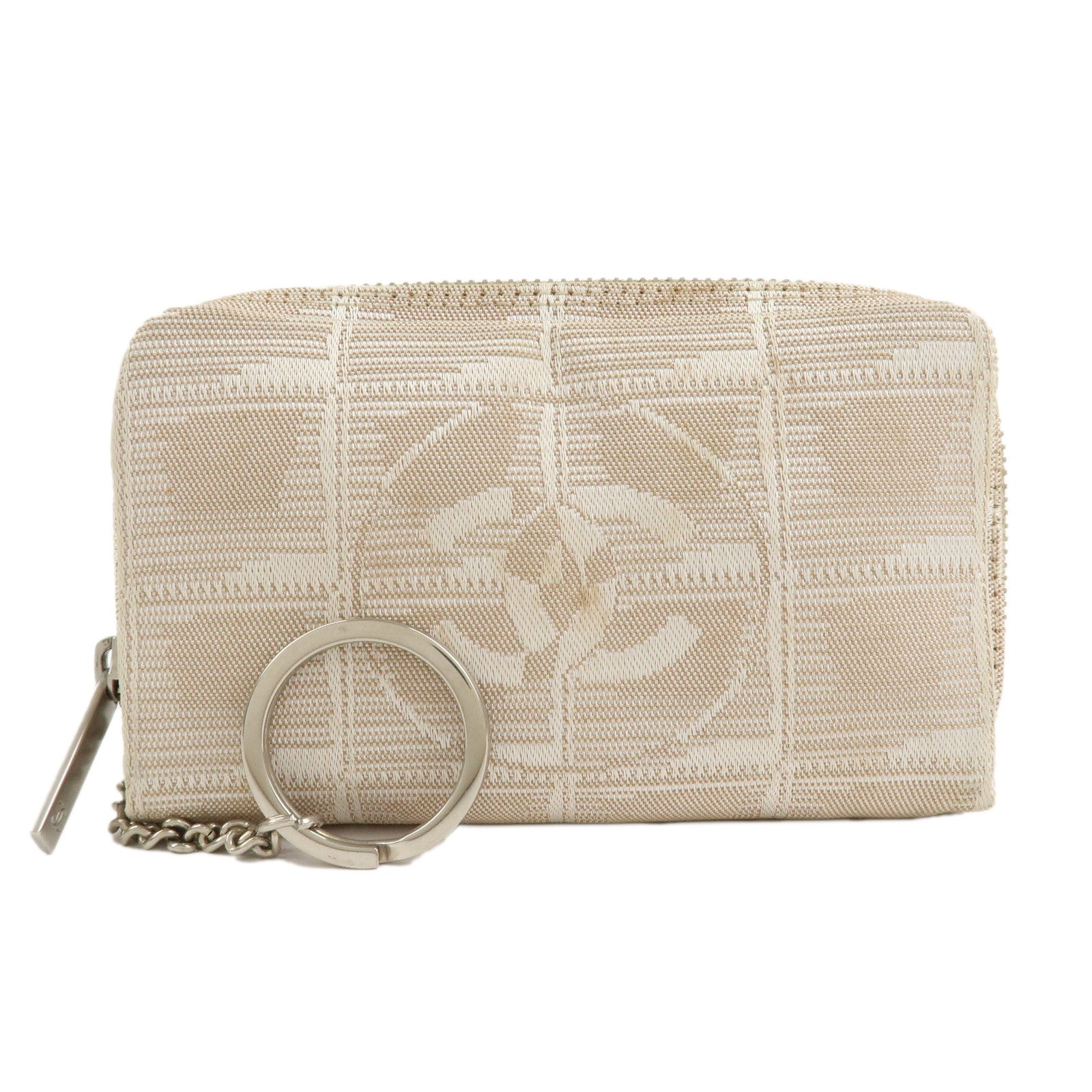 CHANEL-New-Travel-Line-Nylon-Jacquard-Coin-Case-Key-Case-Beige