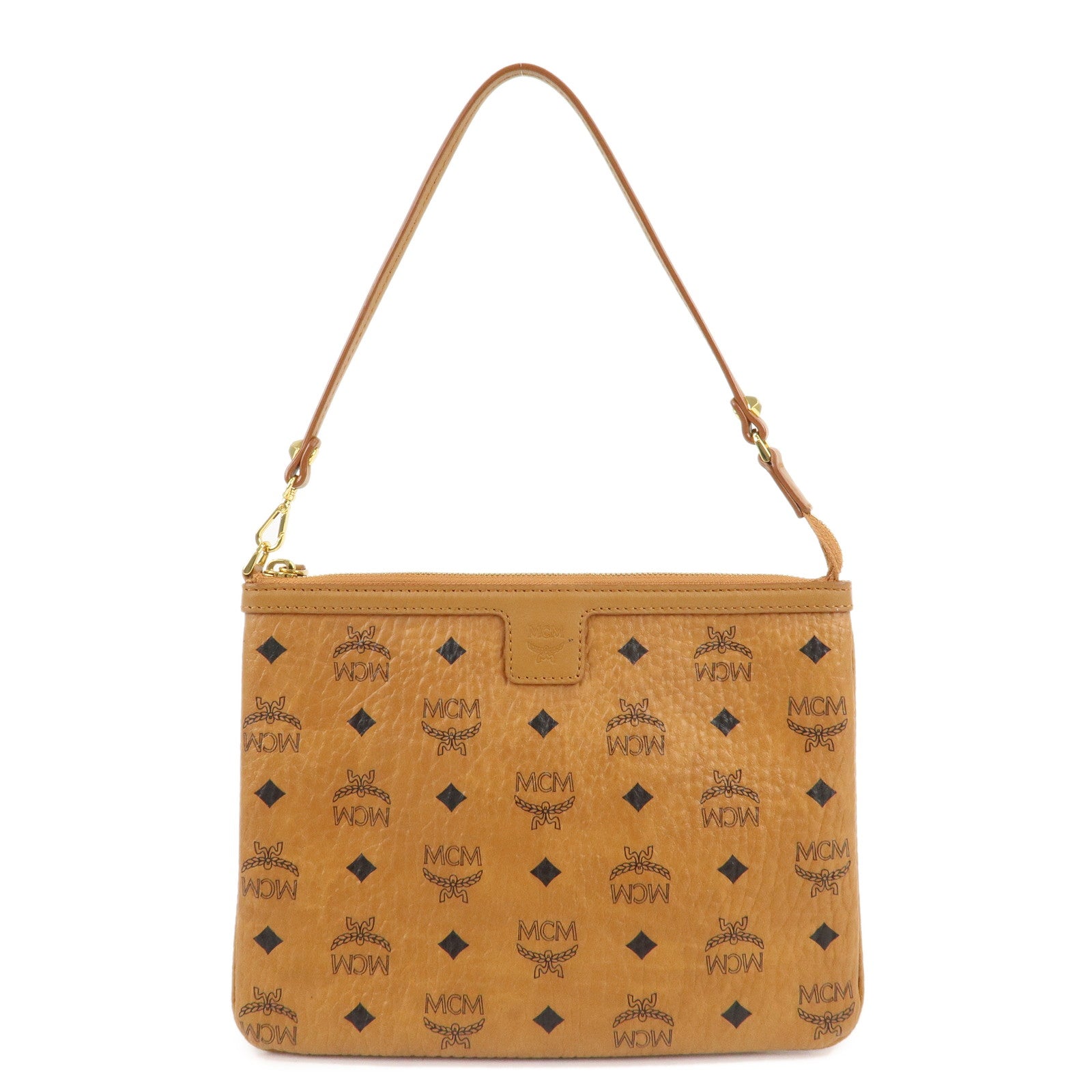 MCM-Logo-Leather-Shoulder-Bag-Hand-Bag-Brown