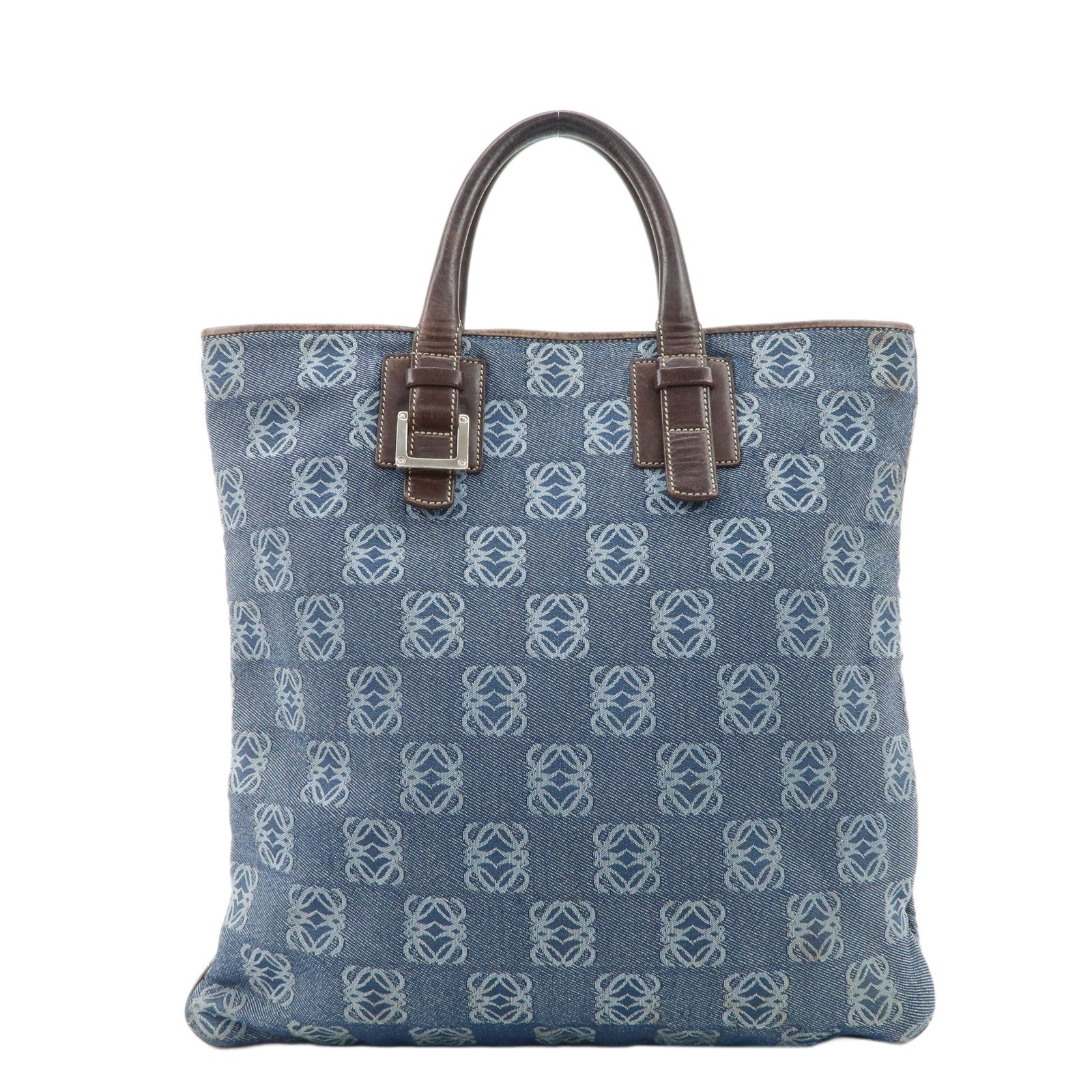 LOEWE-Anagram-Canvas-Leather-Tote-Bag-Blue-Brown