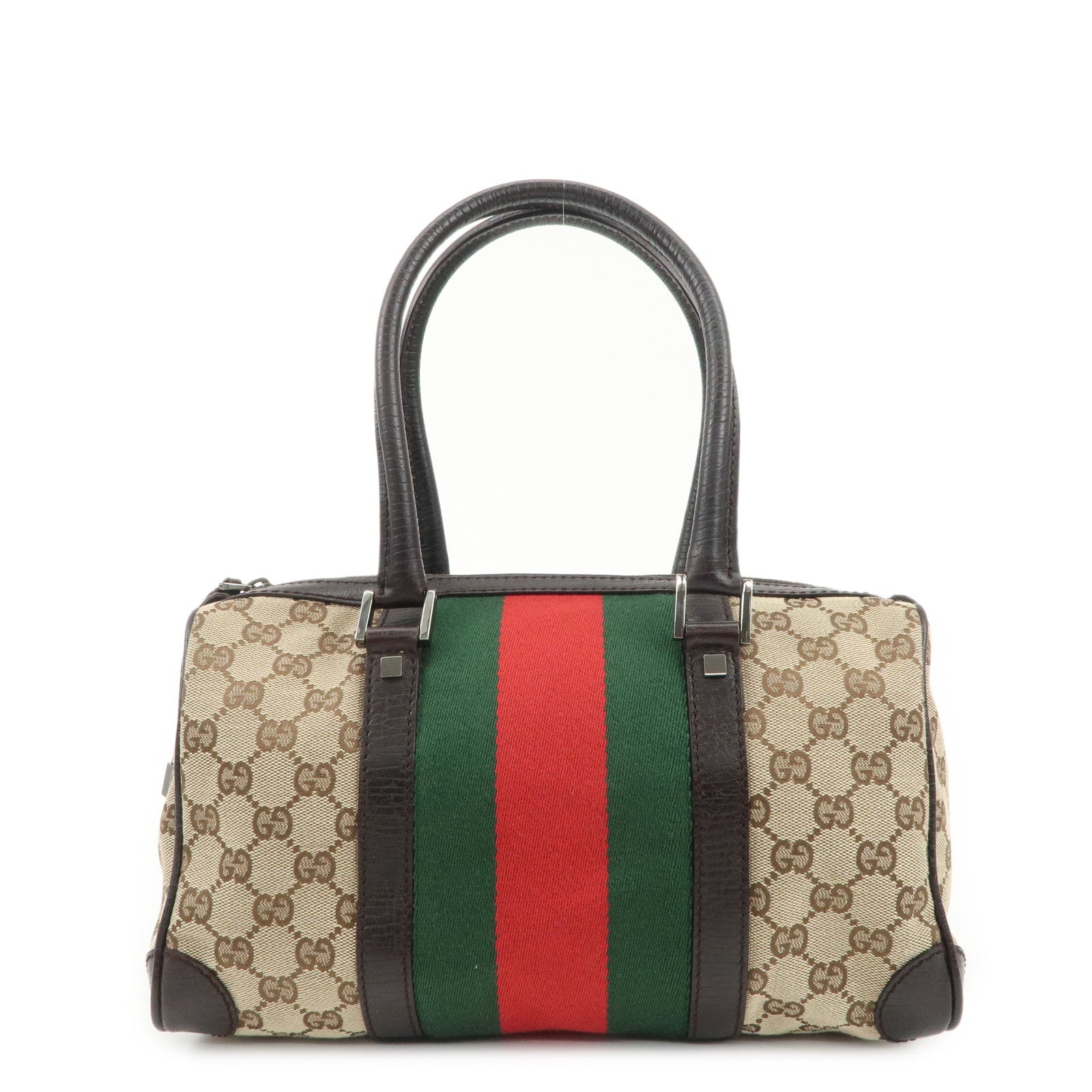 GUCCI-GG-Canvas-Leather-Mini-Boston-Bag-Beige-Brown-30458