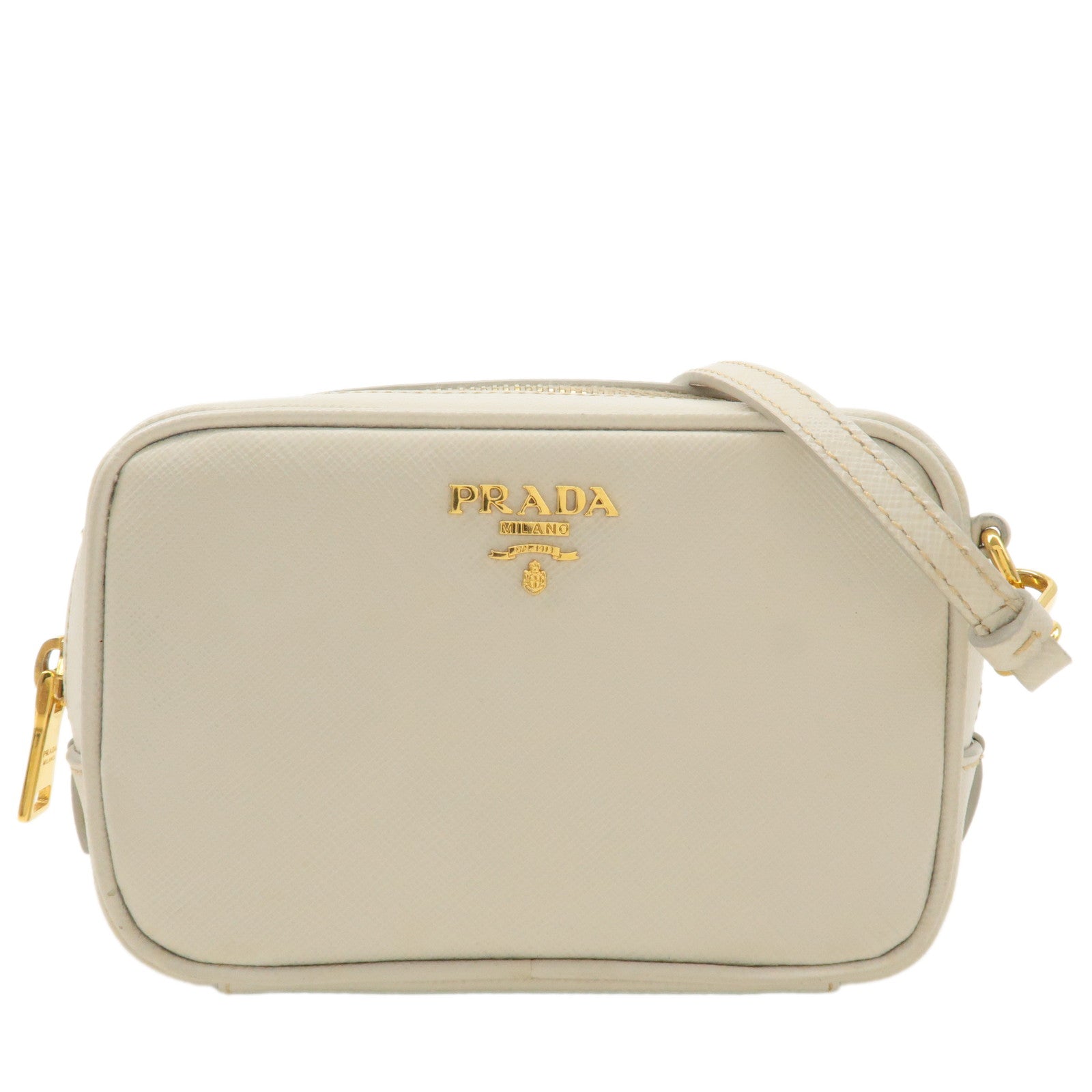 PRADA Logo Saffiano Leather Shoulder Bag Crossbody Bag White