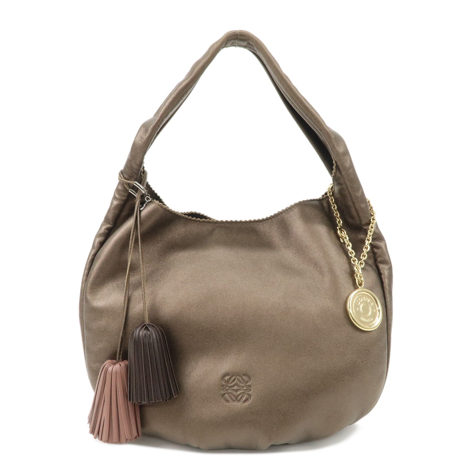 LOEWE-Anagram-Leather-Viento-Shoulder-Bag-Hand-Bag-Bronze