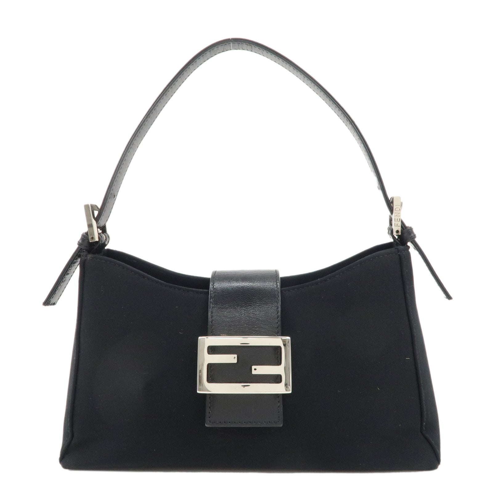 FENDI-Mamma-Baguette-Urethane-Leather-Shoulder-Bag-Black