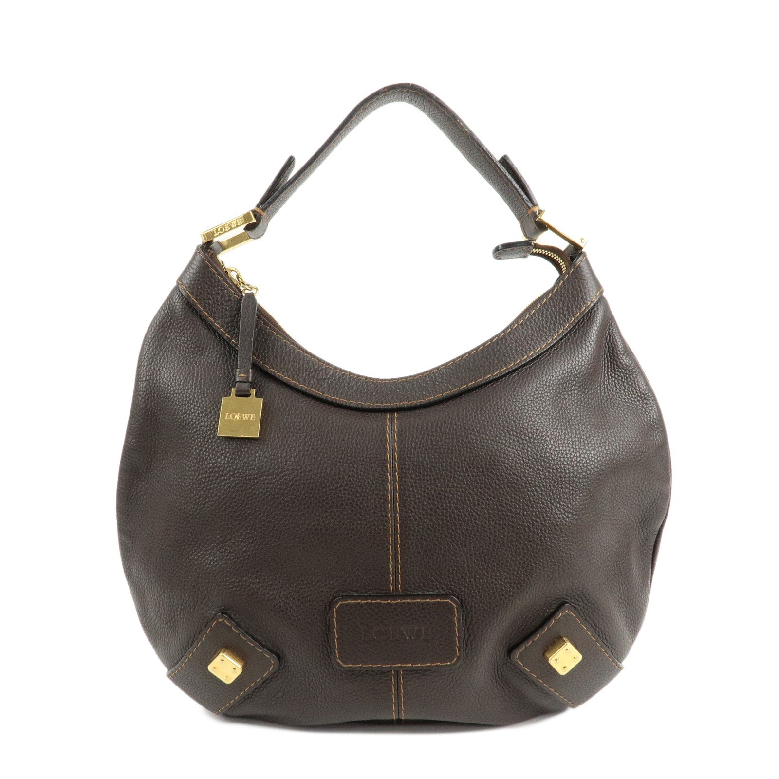 LOEWE-Leather-Shoulder-Bag-Hand-Bag-Brown