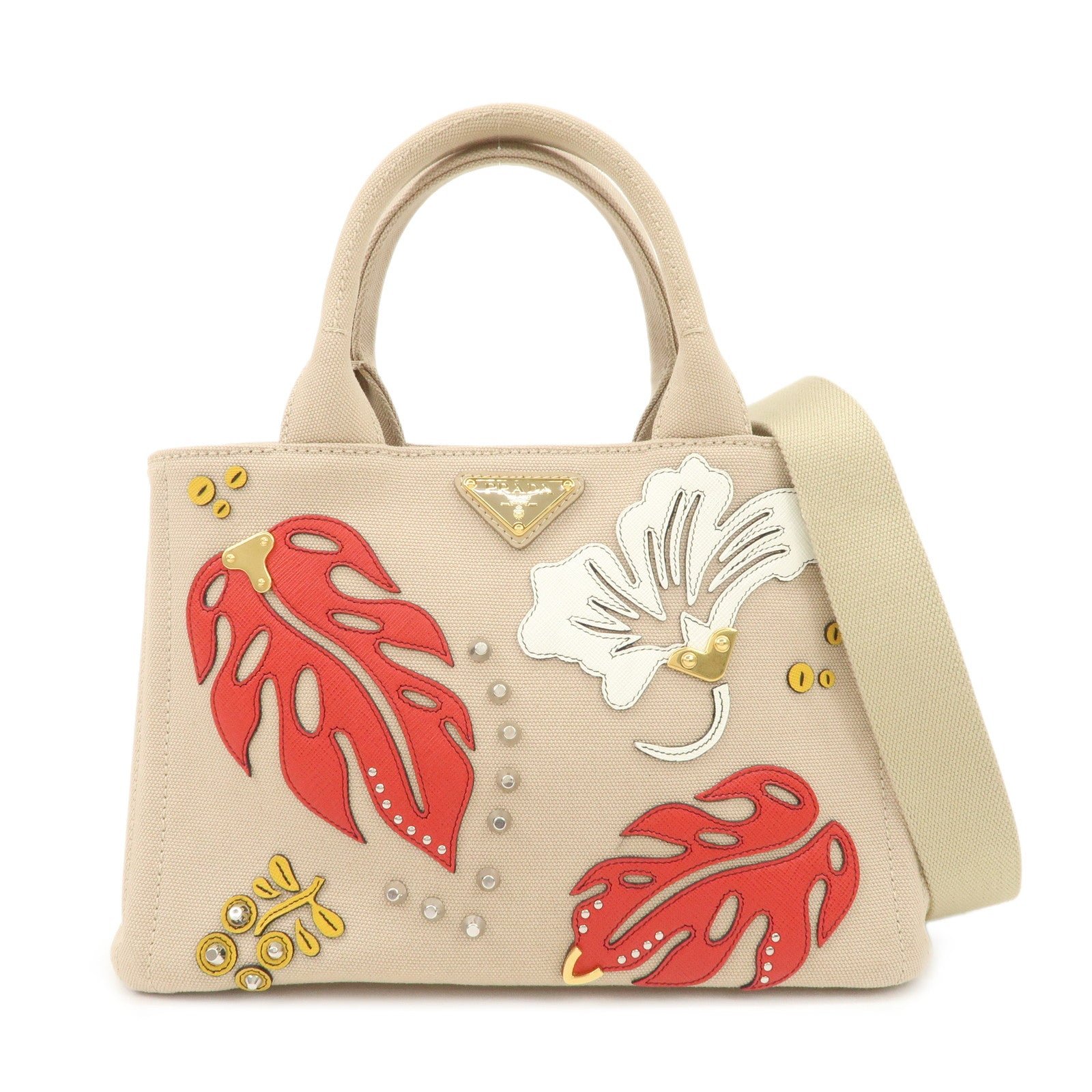 PRADA-Hibiscus-Canapa-Mini-Canvas-Leather-2Way-Bag-Beige-1BG439